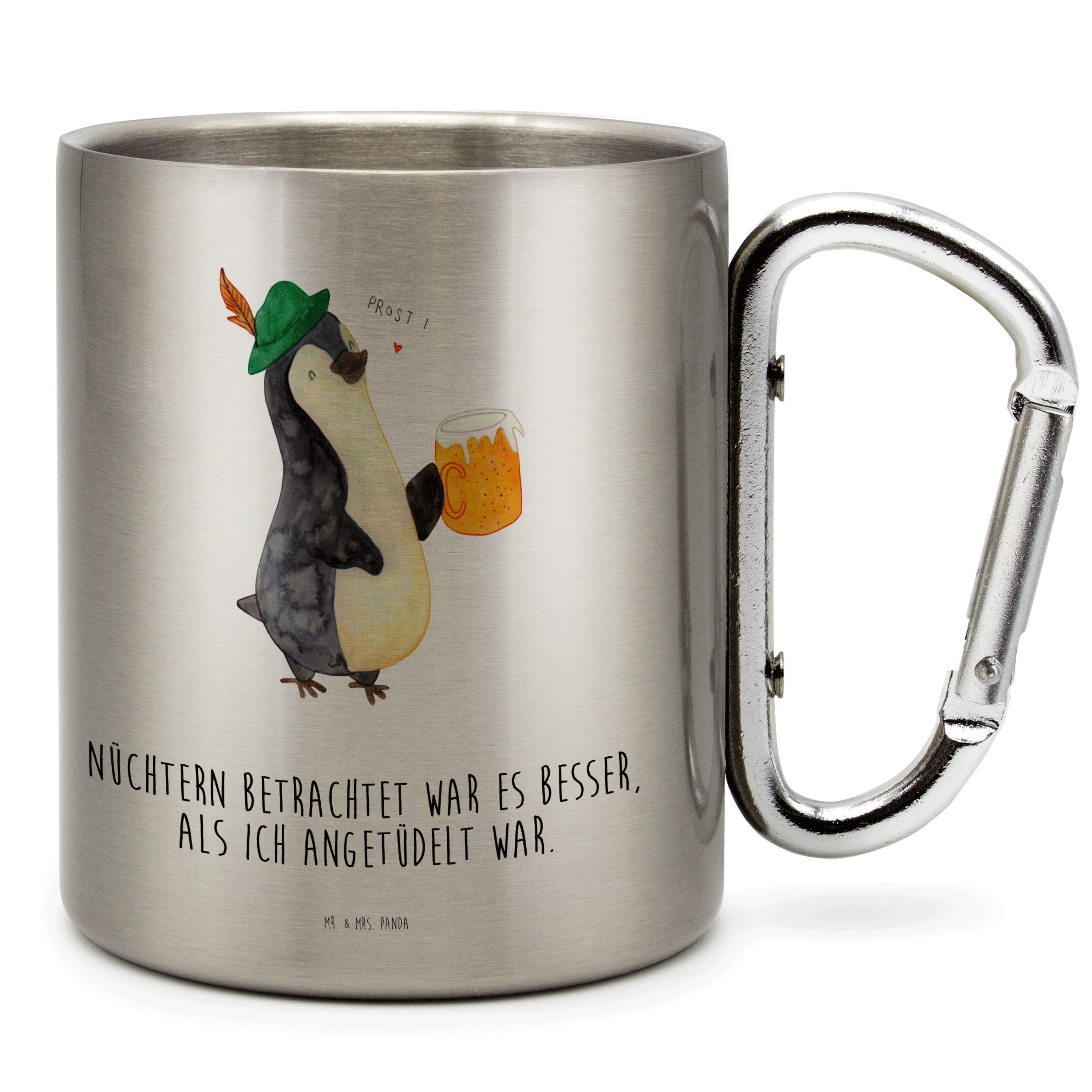 Mr. & Bier B, Bierchen, - Edelstahl Panda Transparent Tasse Pinguine, Pinguin Mrs. Outdoor, - Geschenk