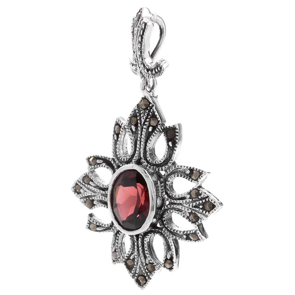 Kettenanhänger Schmuck Anhänger mit echtem Granatstein und Markasitsteinen