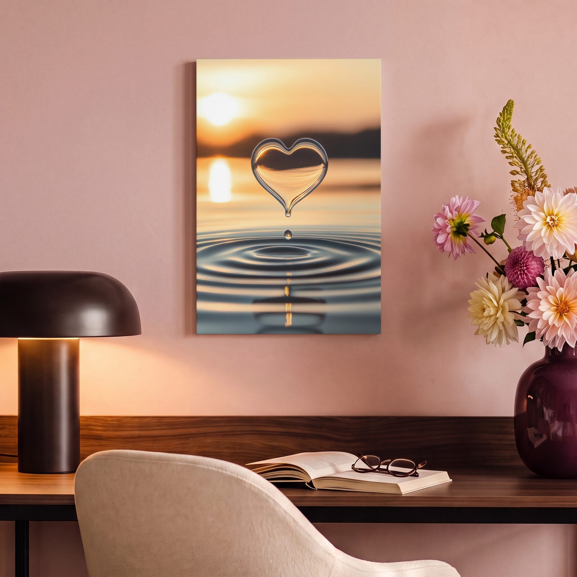 OneMillionCanvasses® Leinwandbild Herz - Wasser - Sonnenuntergang - Natur - Zen, Fotodruck (1 St), Leinwand Canvas Wandbild, Wanddekoration 20x30 cm – Bild 4 von 5