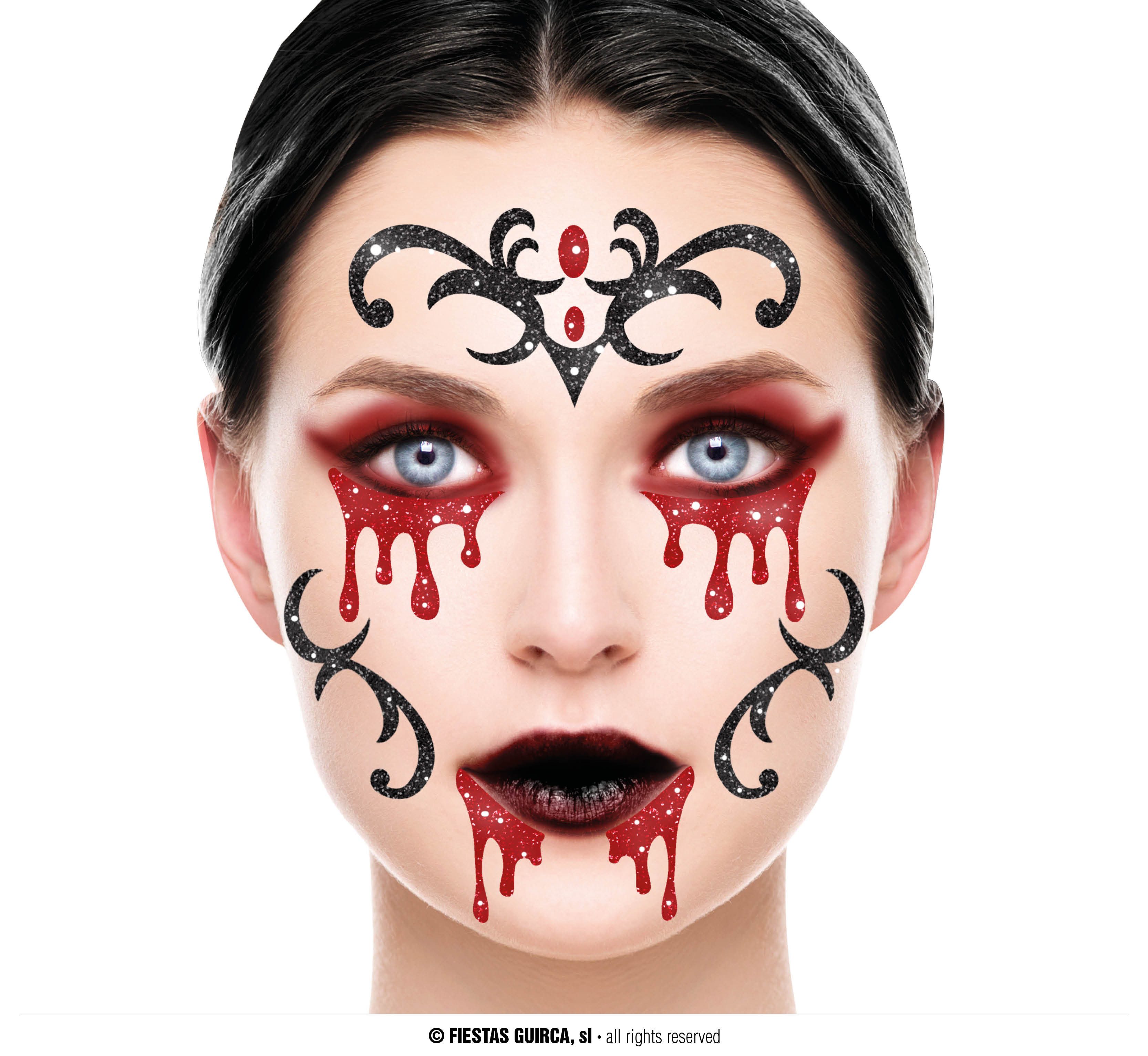 Fiestas Guirca Kostüm, Vampir Halloween Gesicht Aufkleber Glitzer Make Up Glänzende Horror D