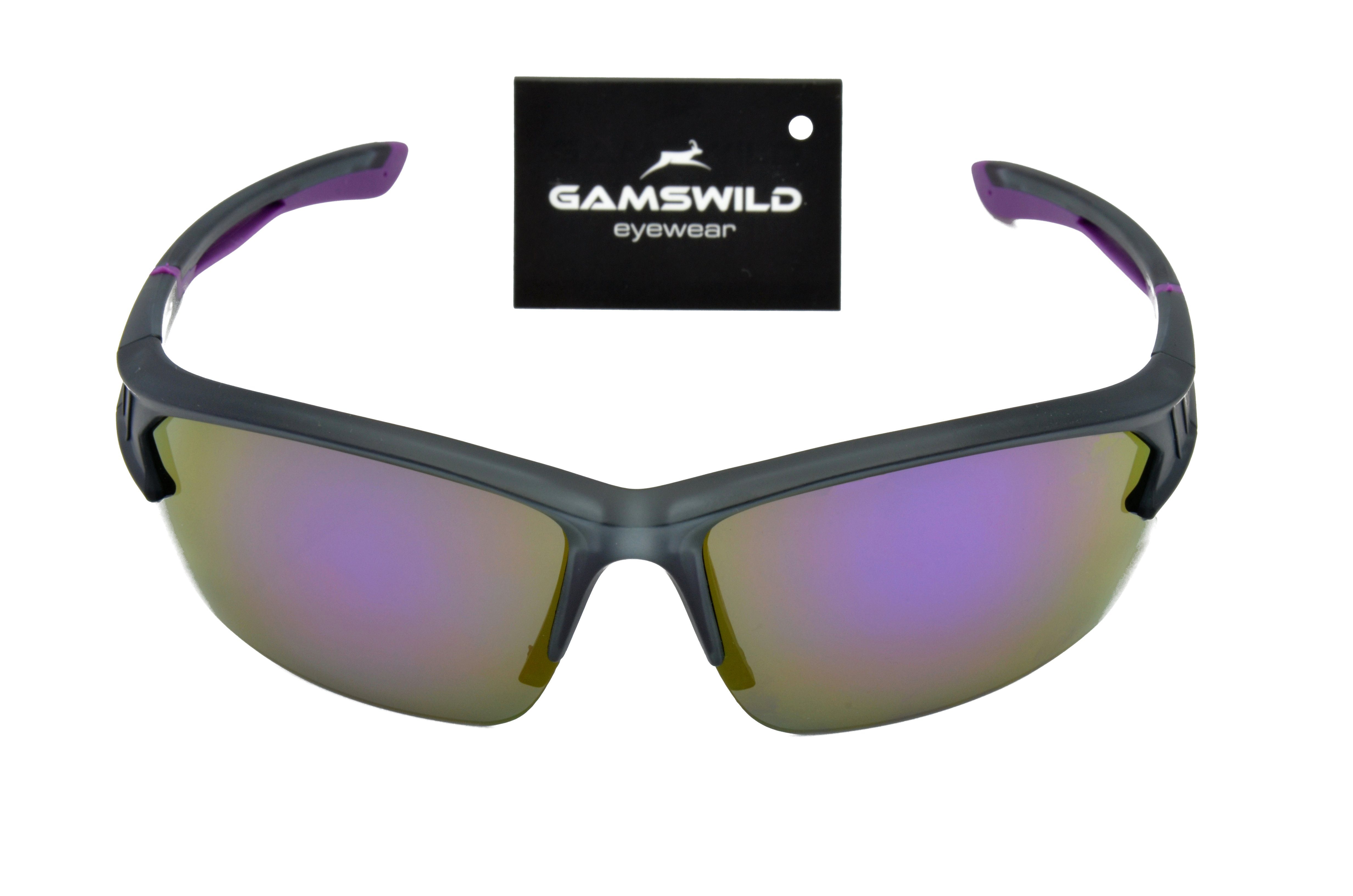 Sonnenbrille Fahrradbrille Sportbrille Herren Unisex, Halbrahmenbrille Damen violett, rot-orange, Gamswild blau, WS6028 Skibrille