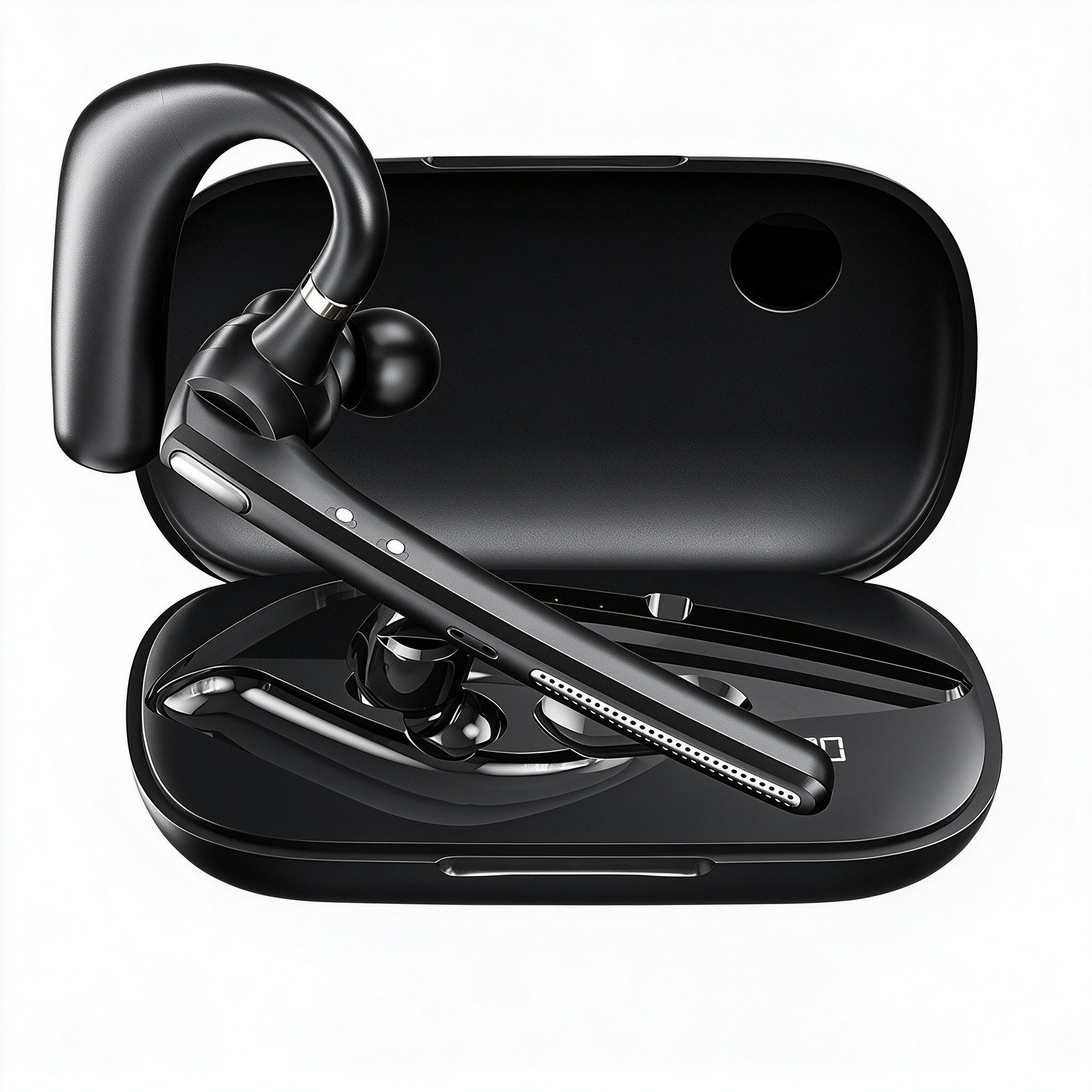 TUWENA Bluetooth Headset V5.3, Kabelloser Ohrhörer mit 380 mAh Ladehülle Bluetooth-Kopfhörer (LED-Display, Geräuschunterdrückung, 12h Akku, flexibel, Dualverbindung)