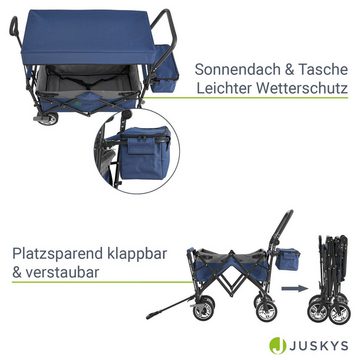 Juskys Bollerwagen, bis 120 kg belastbar, mit Dach & Tasche, Transportwagen faltbar