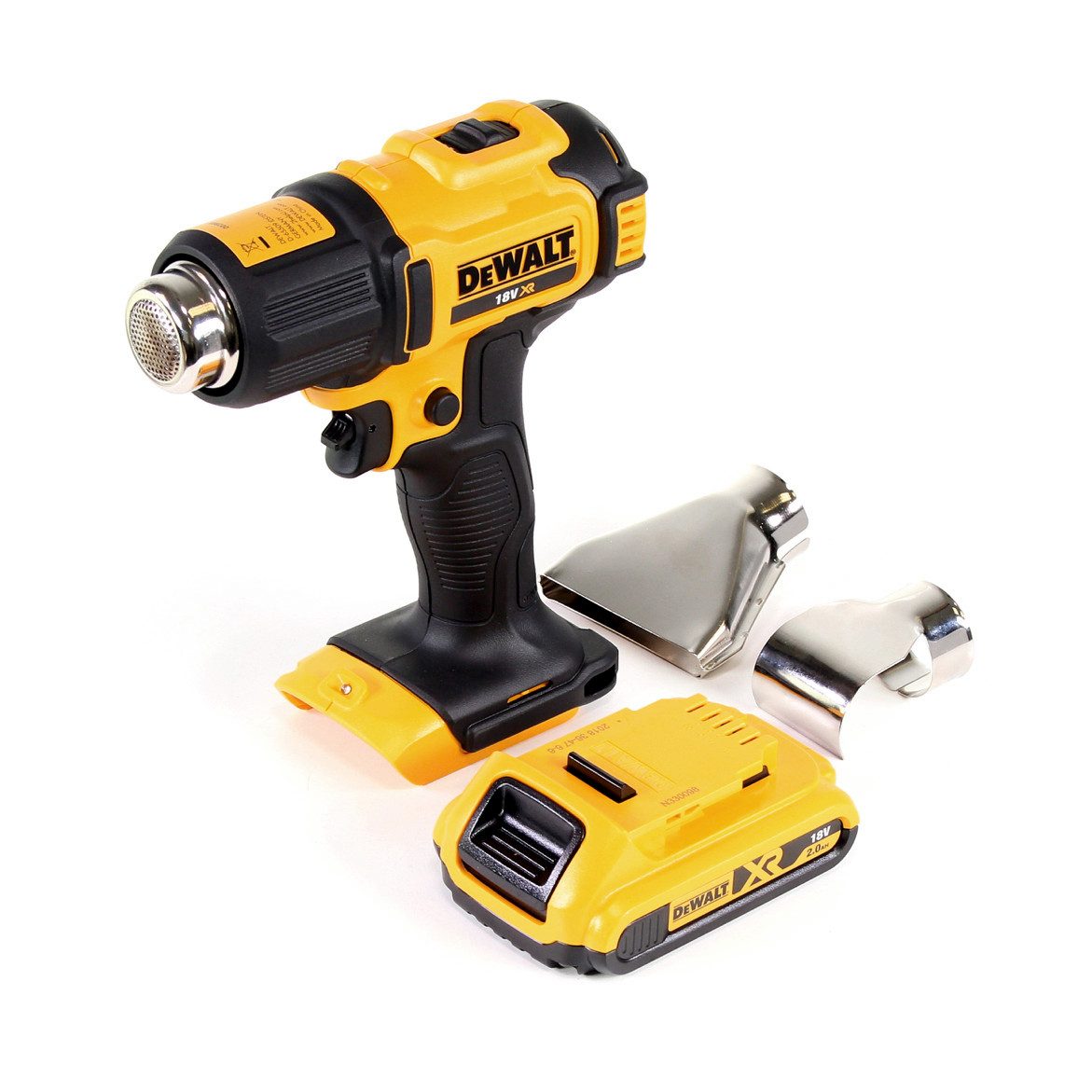 DeWalt Akku-Heißluftgebläse DCE 530 N Akku Heißluftpistole 18V 530°C + 1x Akku 2,0Ah + Flächen