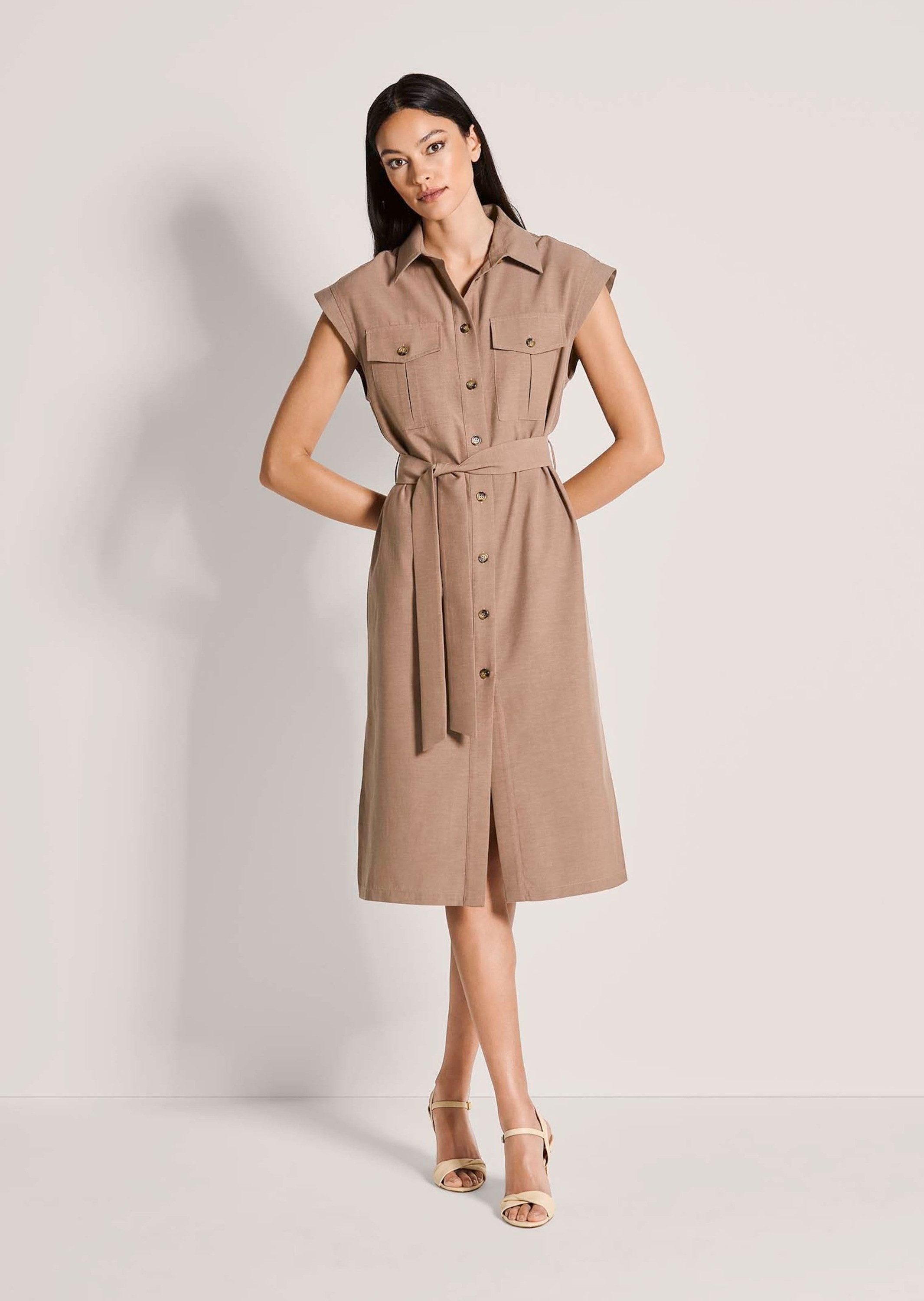 MADELEINE Midikleid Sommerkleid mit Bindeband Leinenkleid mit Knopfleiste, Taschen, Knielänge und ohne Arm