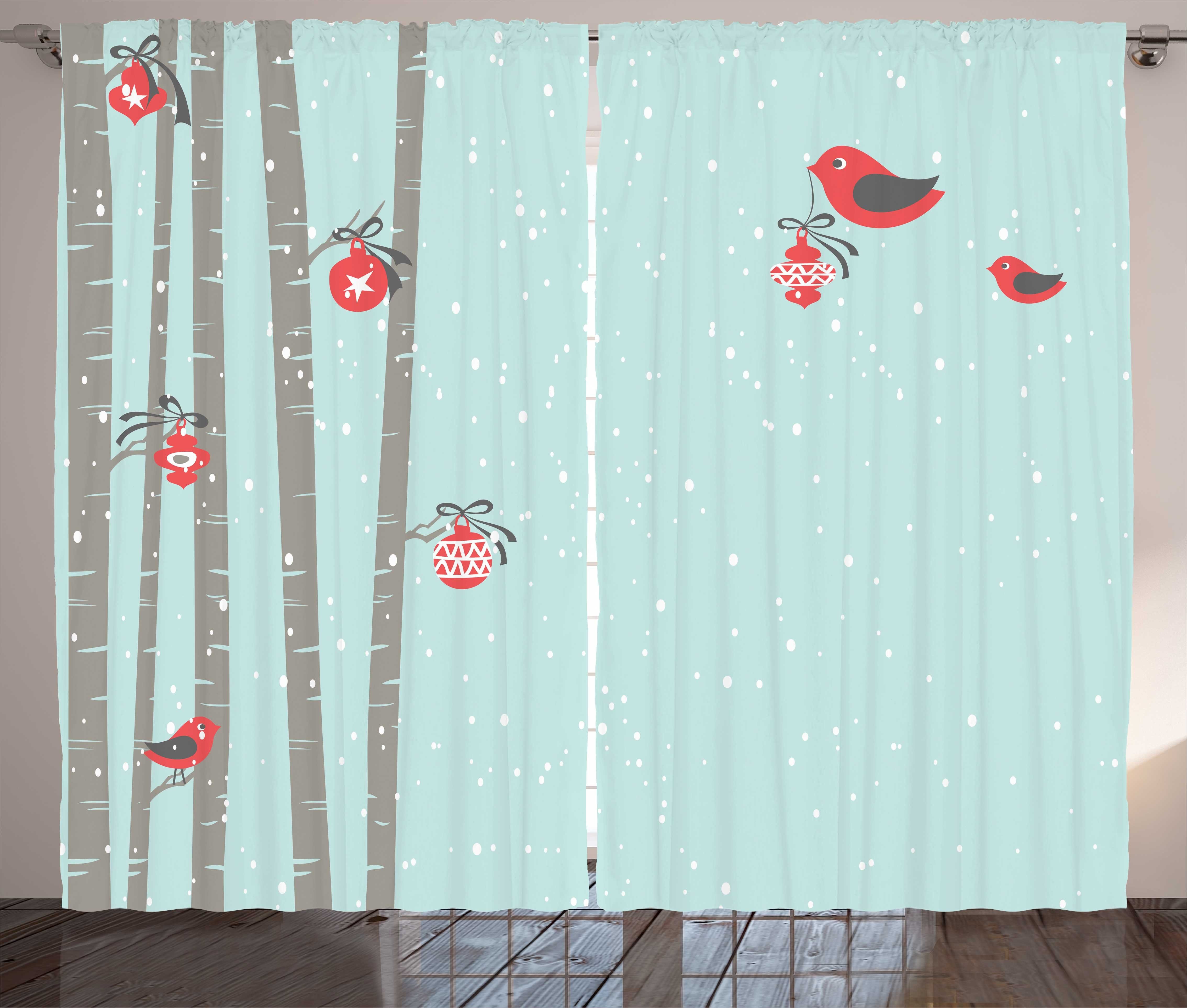 Gardine Schlafzimmer Kräuselband Vorhang mit Schlaufen und Haken, Abakuhaus, Weihnachten Red Bird Winter-