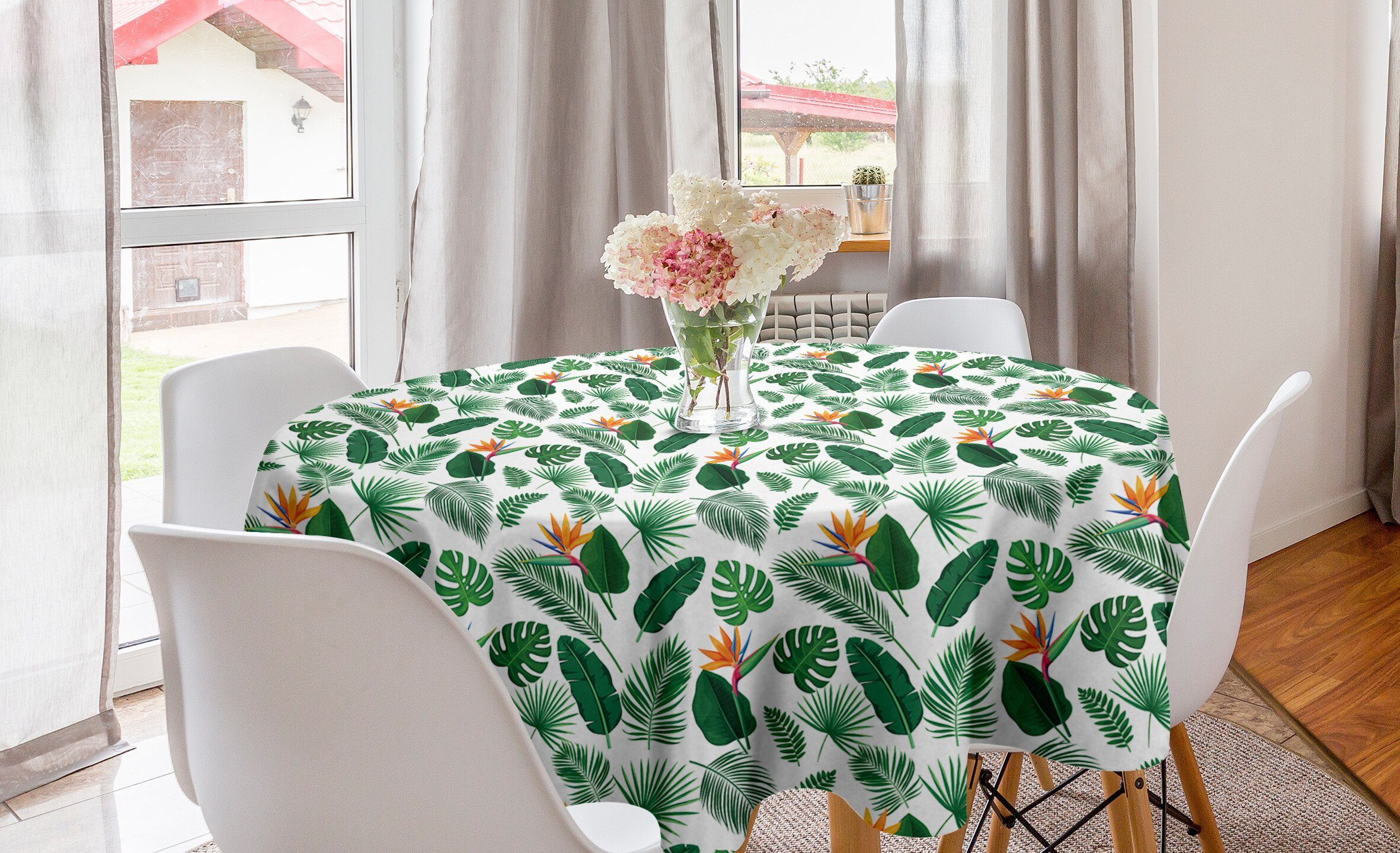 Abakuhaus Tischdecke Kreis Tischdecke Abdeckung für Esszimmer Küche Dekoration, Philodendron Jungle Flora Laub
