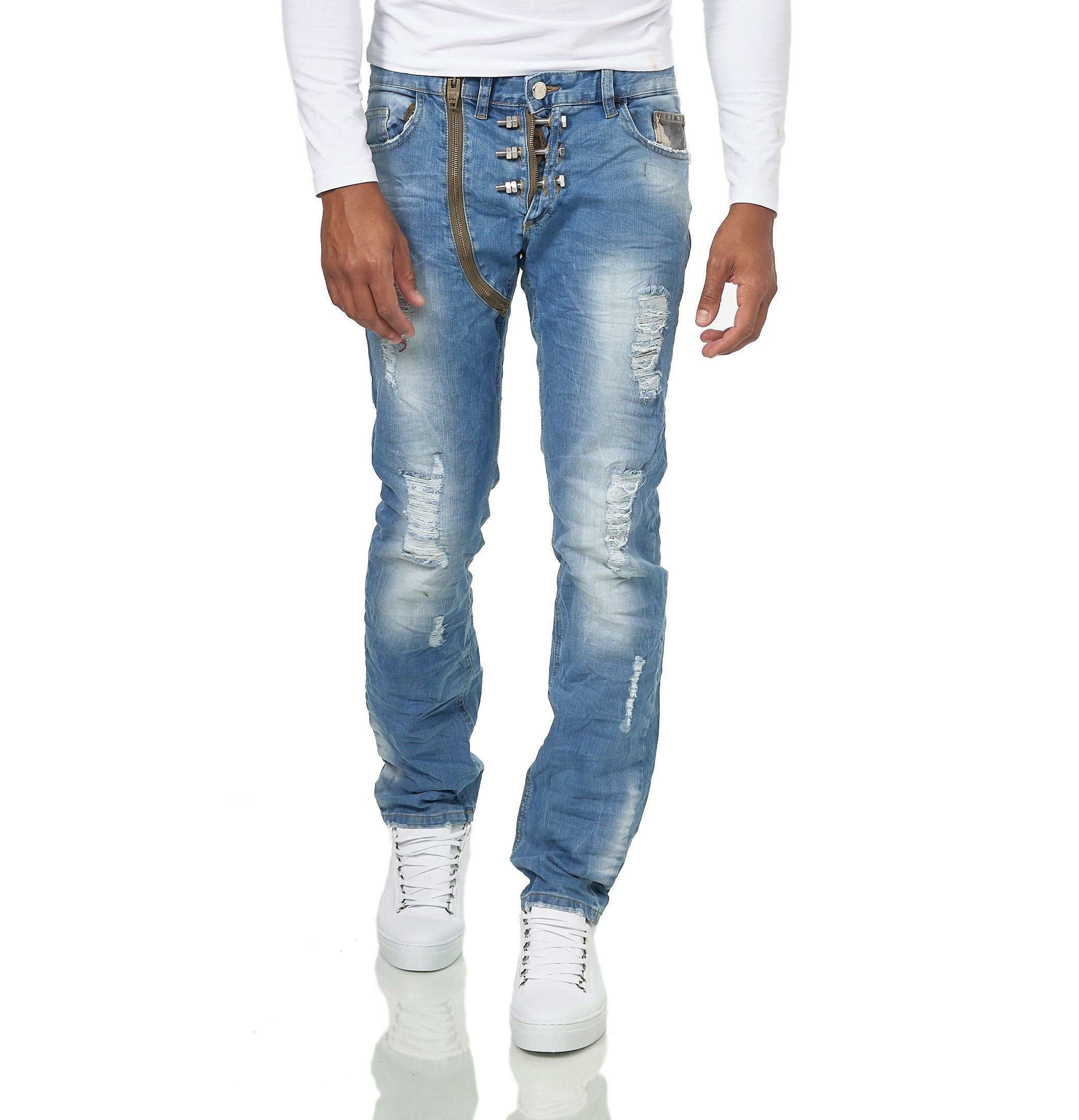 KINGZ Relax-fit-Jeans Herren Schraubenjeans in Stone-washed Regular Fit günstig online kaufen