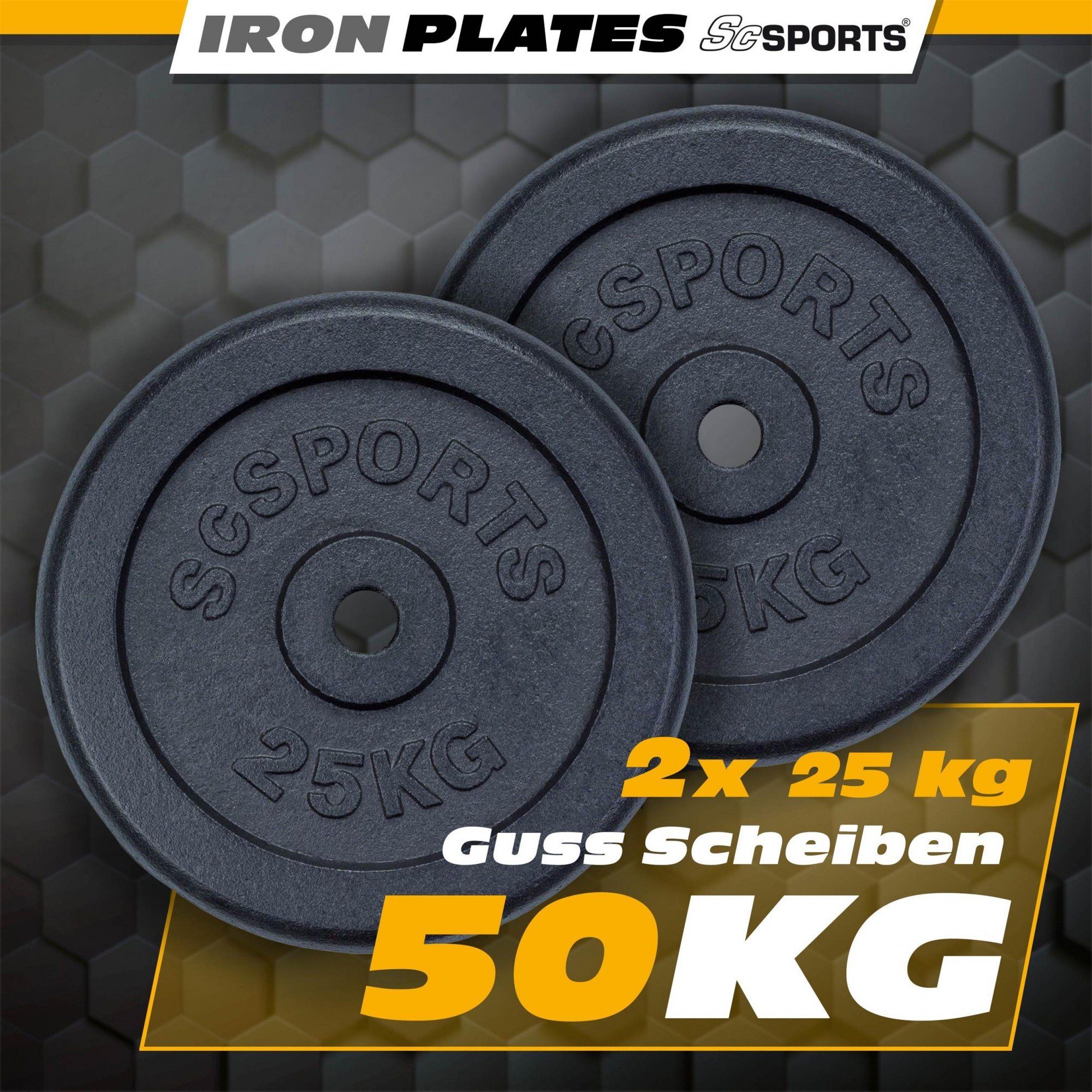 kg Gusseisen 50 Hantelscheiben Set Ø Gewichte, ScSPORTS® Gewichtsscheiben (10000102-tlg) 30mm