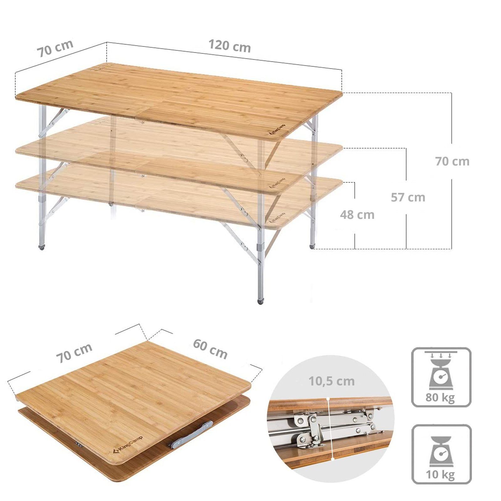 KingCamp Campingtisch Koffertisch Bamboo Table XL - Bambus Falttisch Cam
