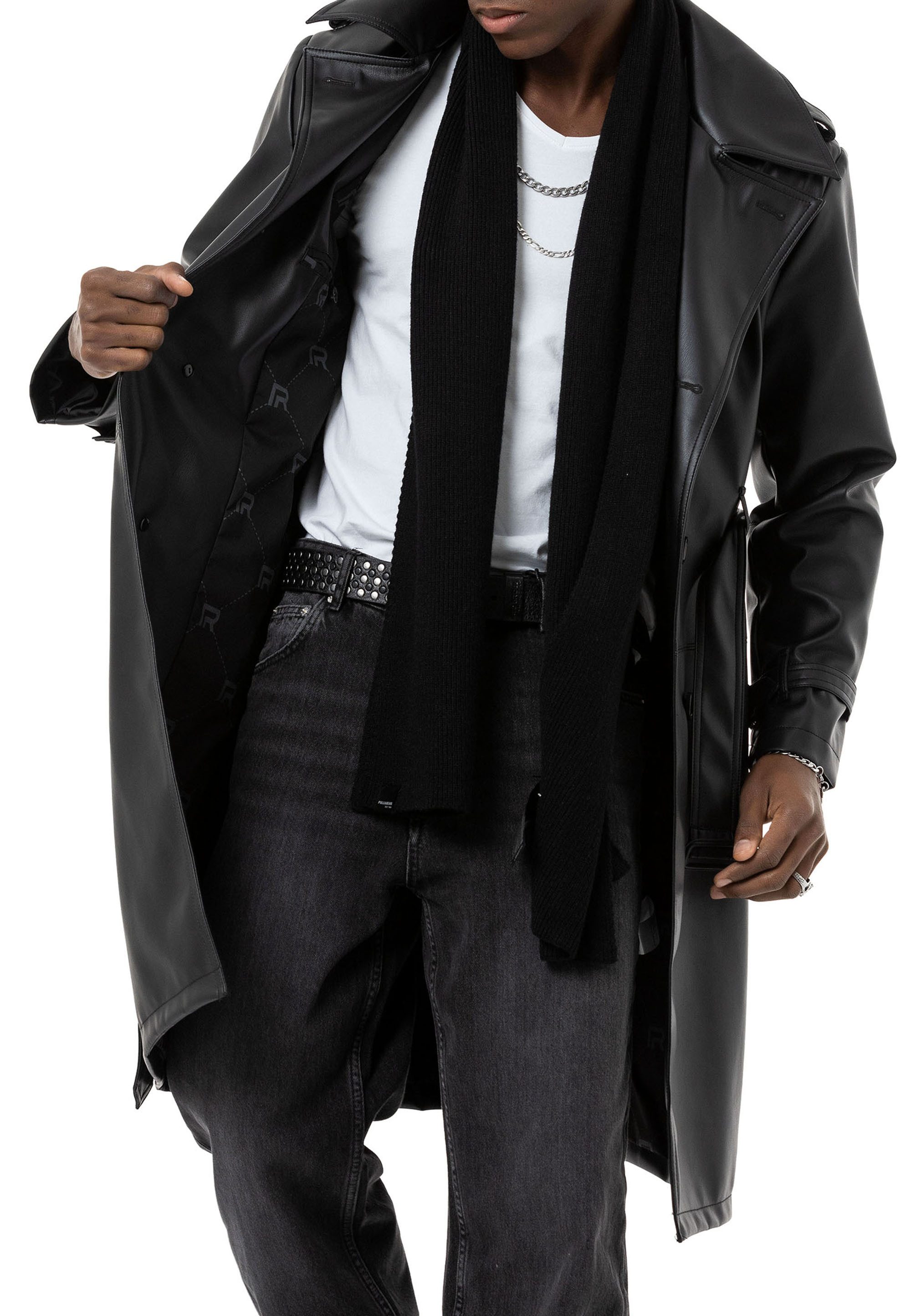 RedBridge Trenchcoat Herren Kunst-Leder Trenchcoat Peacoat Caban Stutzer