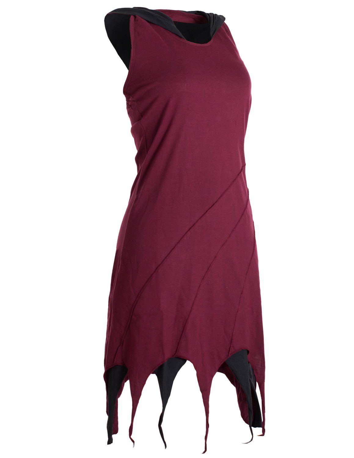 Kleid Kapuzen Hippie, Baumwolle Lagenlook Elfen aus Neckholderkleid Zipfel-Neckholder Vishes dunkelrot Goa,