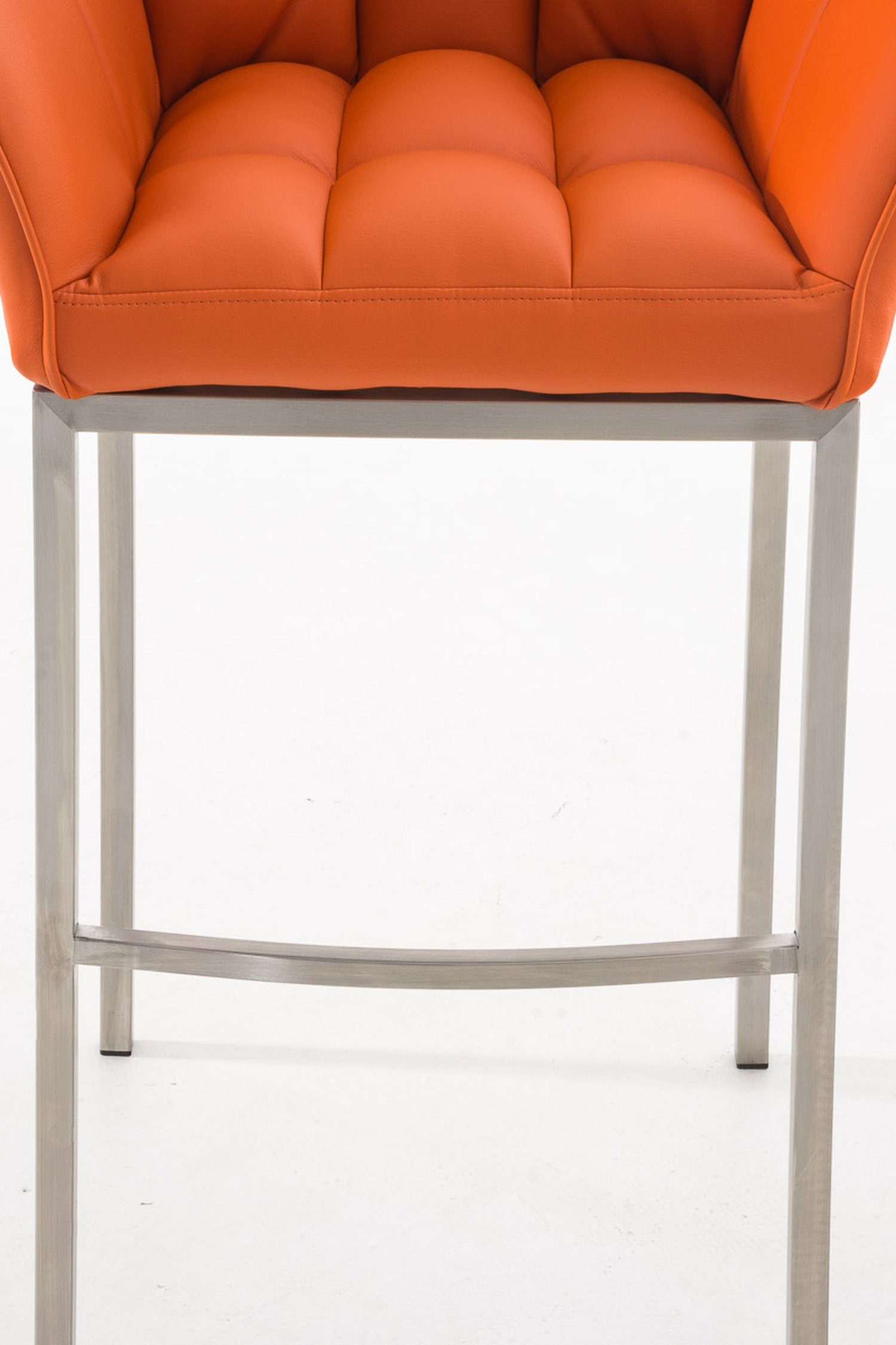 TPFLiving Barhocker Damaso (mit für - und - Rückenlehne Küche), Theke Gestell Sitzfläche: 4-Fuß Edelstahl Hocker Orange & Kunstleder Fußstütze