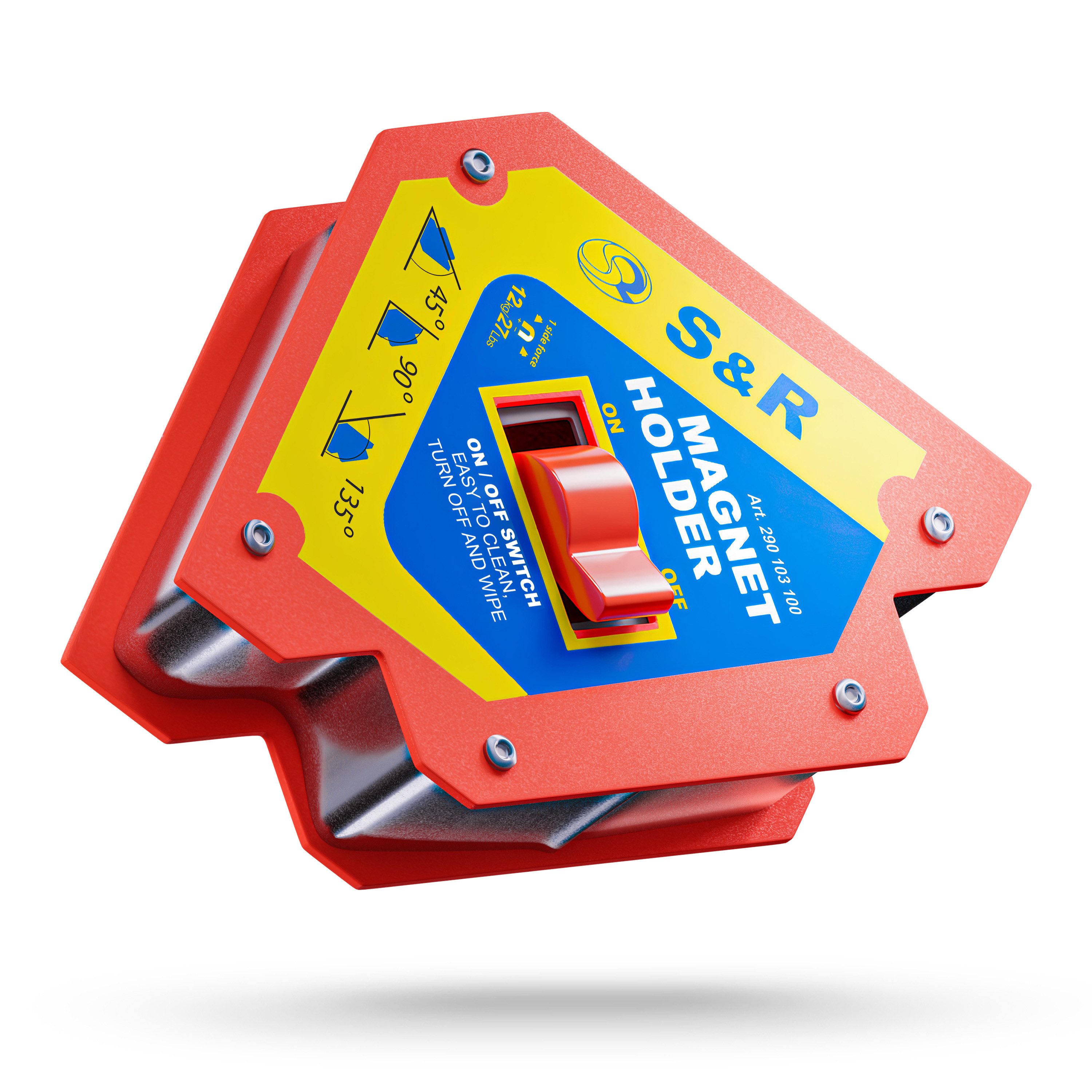 S&R Magnet-Schweißwinkel 120 mm mit Ein-Ausschalter, Winkelmagnet mit starker Haltekraft, (1-St), magnetischer Schweißwinkel 45°, 90°, 135°, Montagewinkel