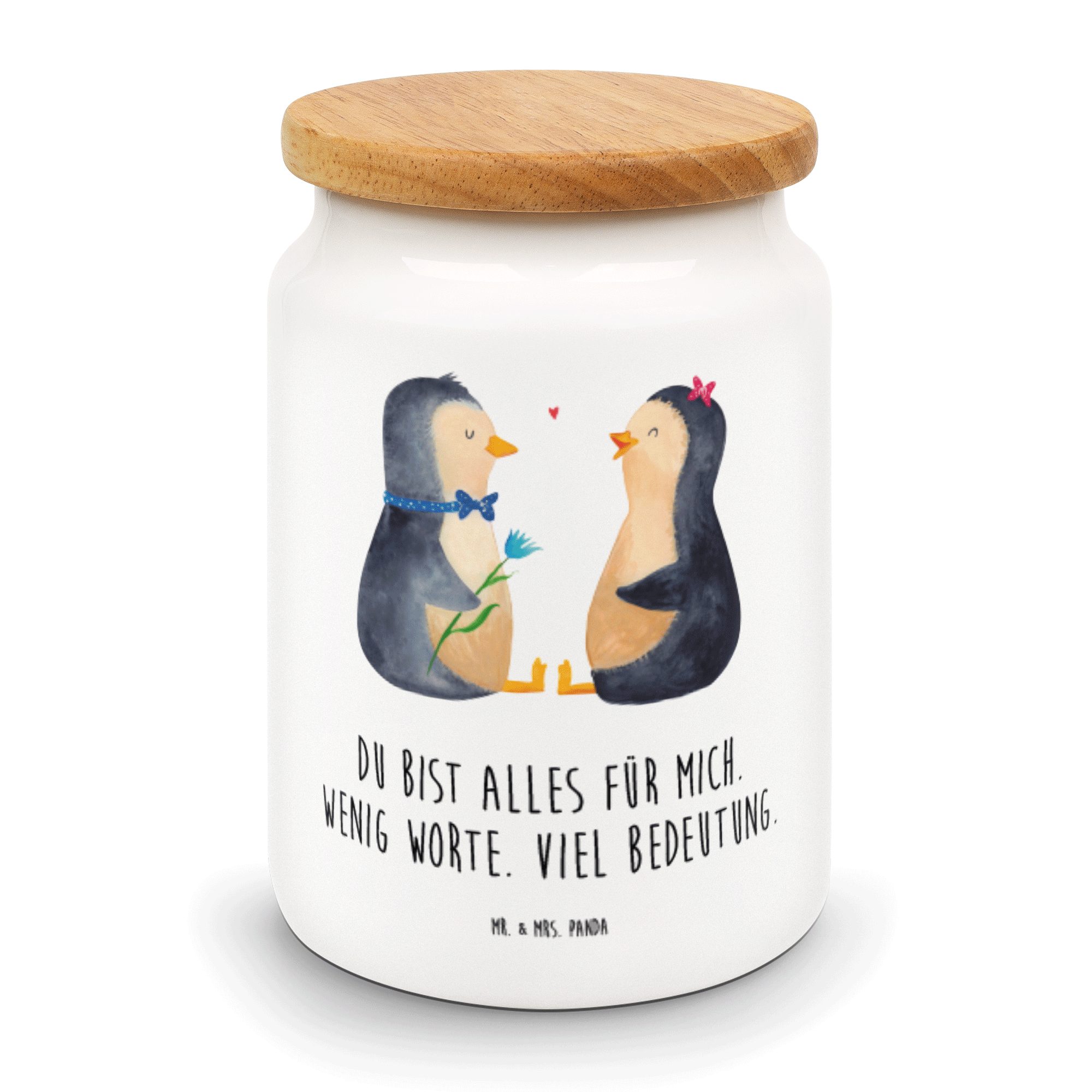 Mr. & Mrs. Panda Vorratsdose Pinguin Pärchen - Weiß - Geschenk, Keramikdose, Pinguine, glücklich, Keramik, (1-tlg)