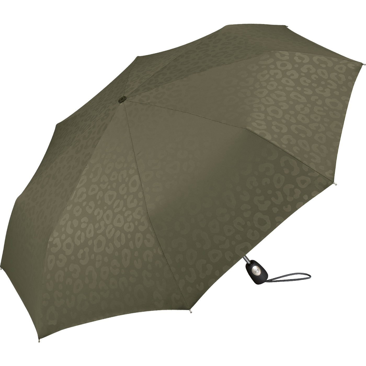 Cardin Taschenregenschirm Jaguarmuster, ein Pierre das Auf-Zu-Automatik, bezaubert Damen-Regenschirm mit olive schöner
