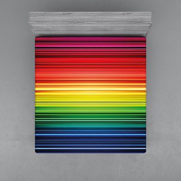 Spannbettlaken Soft Dekorativer Stoff Bettwäsche Rund-um Elastischer Gummizug, Abakuhaus, Abstrakt Regenbogen-Streifen Neon