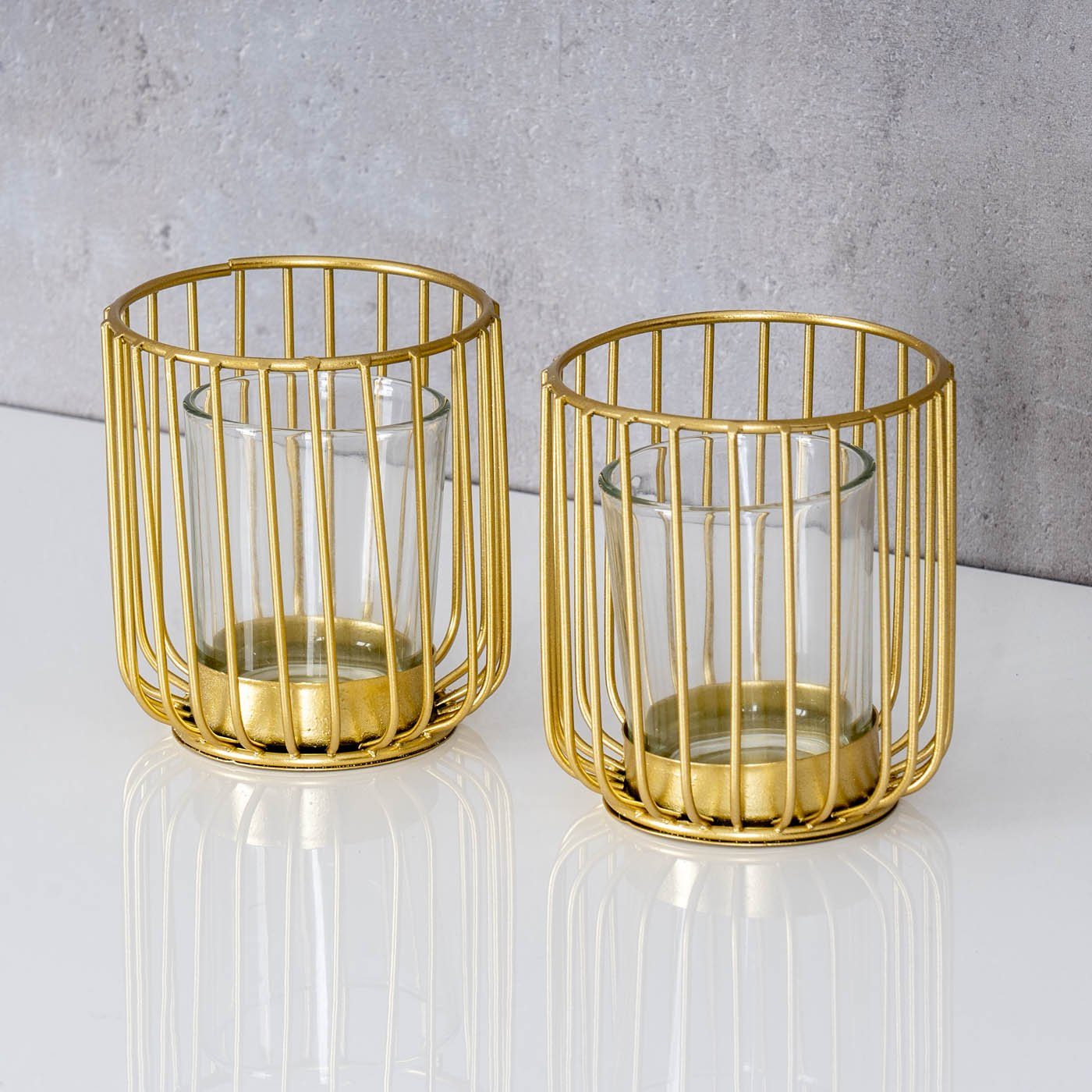 Levandeo® Teelichthalter, 2er Set Teelichthalter Gold Kerzenhalter Windlicht Glas Metall