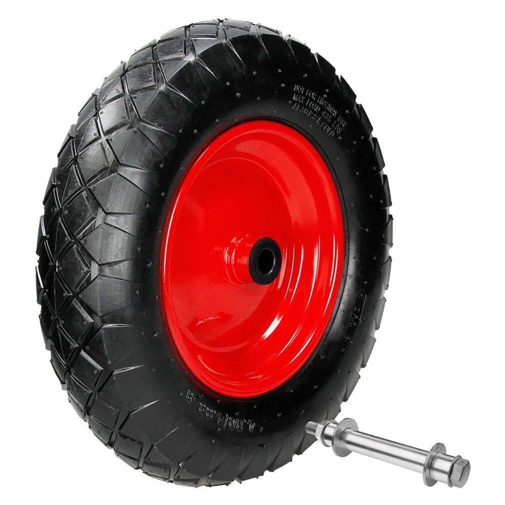 ECD Germany Schubkarren-Rad Rad aus pannensicherem PU Vollgummi Ersatzrad Reifen (1 St), Reifen mit Stahlfelge Rot Pneumatische Rad Gartenkarren