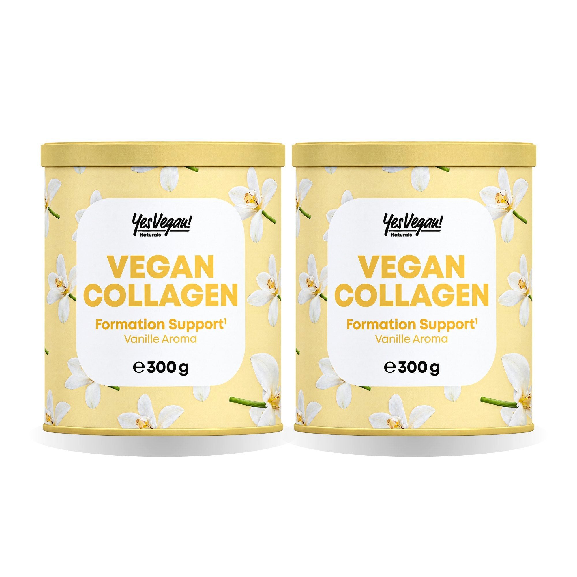 Yes Vegan Vegan Collagen Vanille, Hyaluron, Biotin, Vitamin C Pulver, 2 er Spar-Set à 300 g, vegan, laktosefrei, glutenfrei