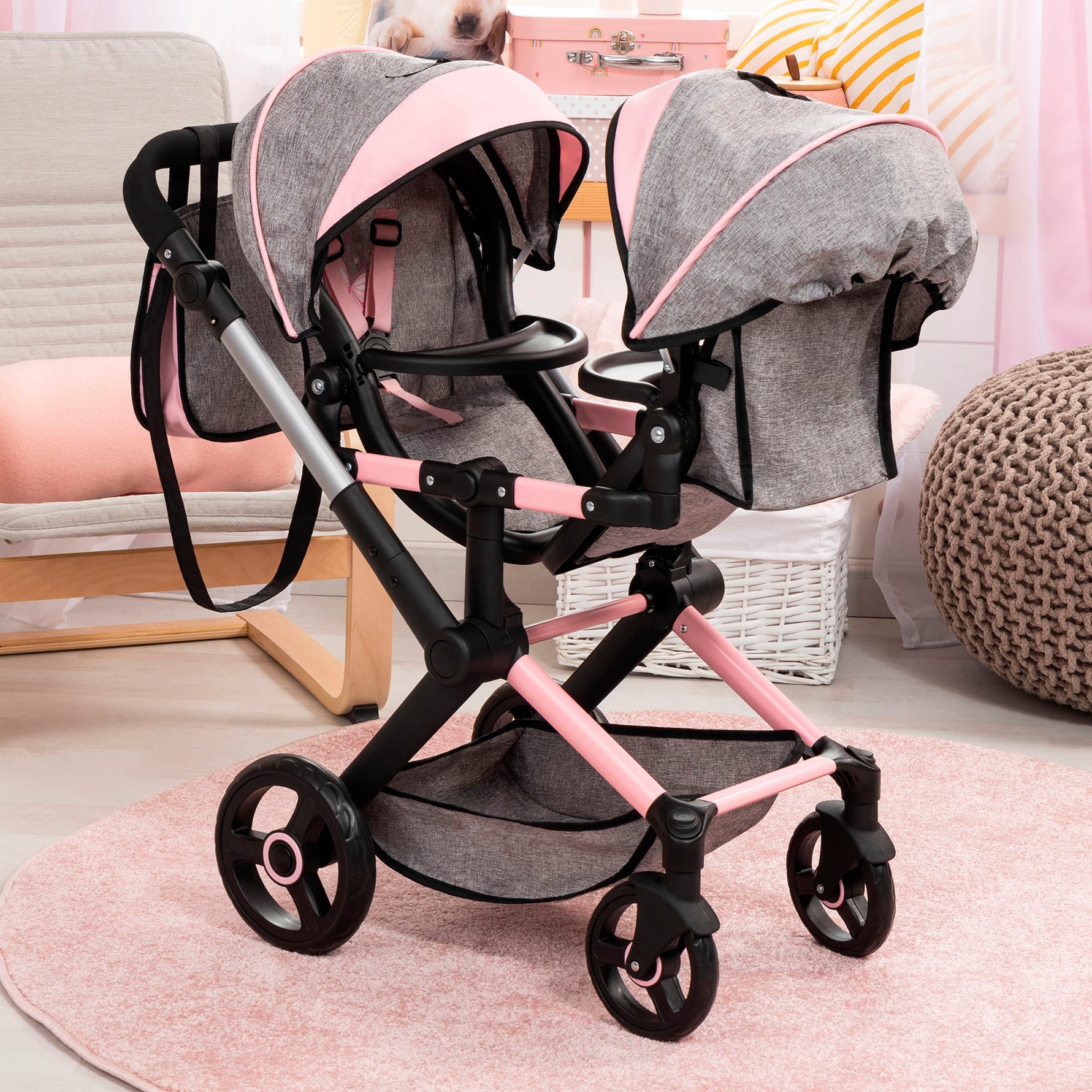 Bayer Puppen-Zwillingsbuggy Xeo Twin, mit Wickeltasche – Bild 4 von 5