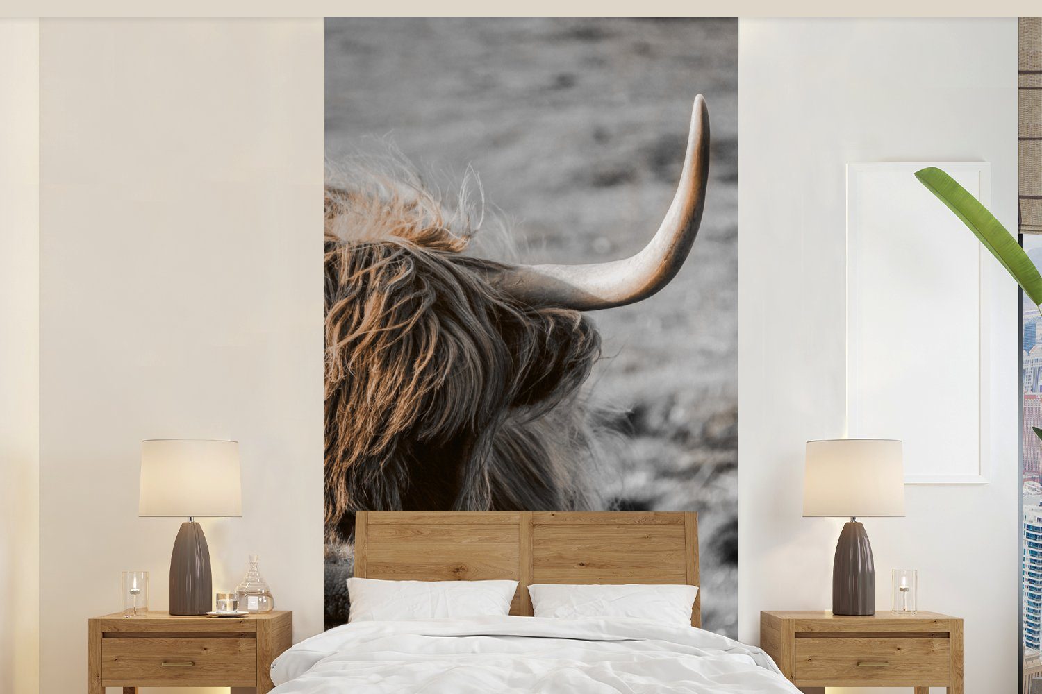 MuchoWow Fototapete Schottische Highlander - Kühe - Natur, Matt, bedruckt, (2 St), Vliestapete für Wohnzimmer Schlafzimmer Küche, Fototapete