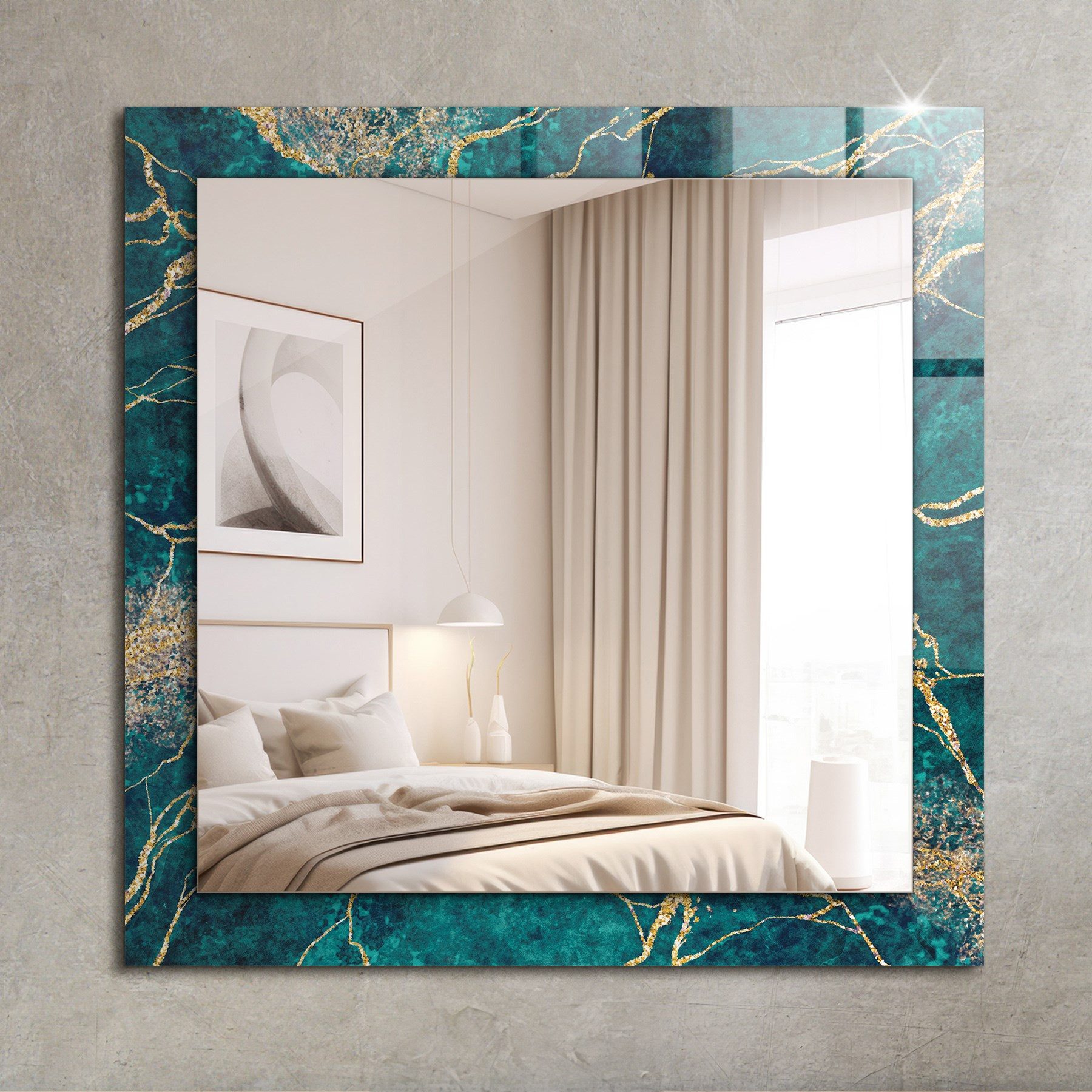 Tulup Dekospiegel Dekorativer Wandspiegel, Spiegel mit Aufdruck, Badezimmerspiegel, Quadrat