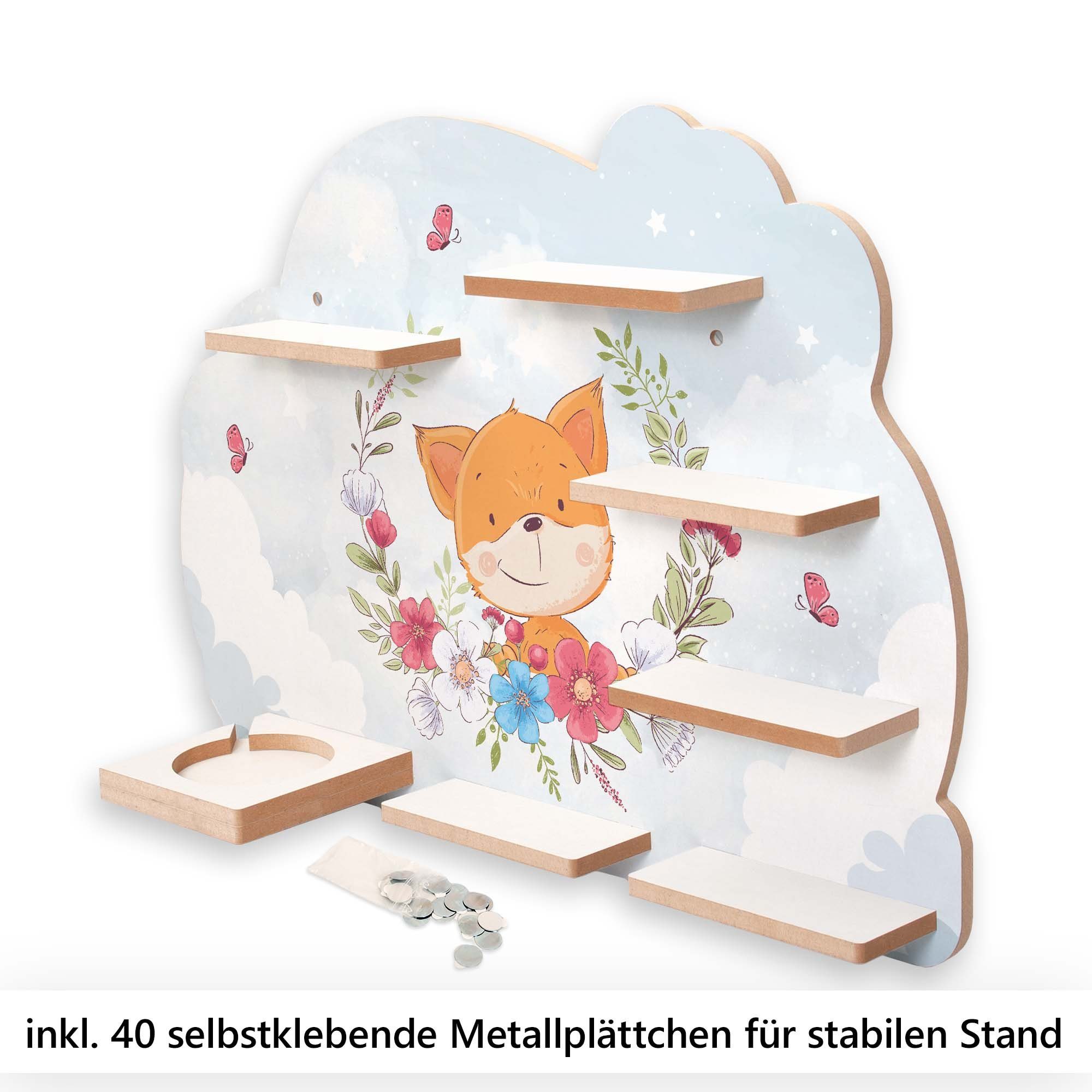TONIES 40 für Kreative inkl. Wandregal Fox und Feder & Flowers, TONIE-BOX MUSIKBOX-REGAL Metallplättchen