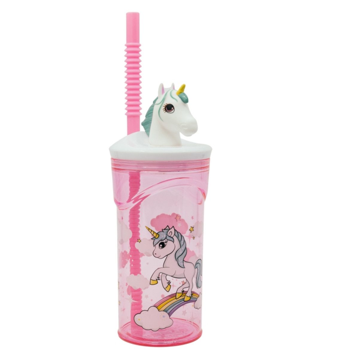 unicorn Trinkflasche Trinkbecher 3D Kinderbecher & Strohhalmbecher 360 ml