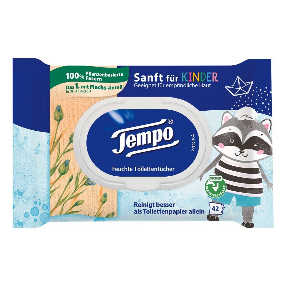 TEMPO feuchtes Toilettenpapier Sanft für Kinder, 1-lagig, 42 Blatt
