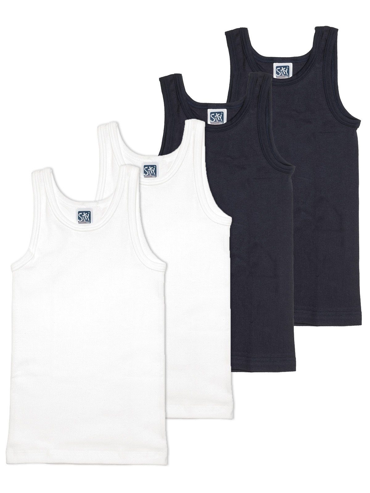 navy 4-St) Unterhemd hohe Knaben (Spar-Set, 4er Kids Sweety Feinripp weiss Sparpack Markenqualität Achselhemd for