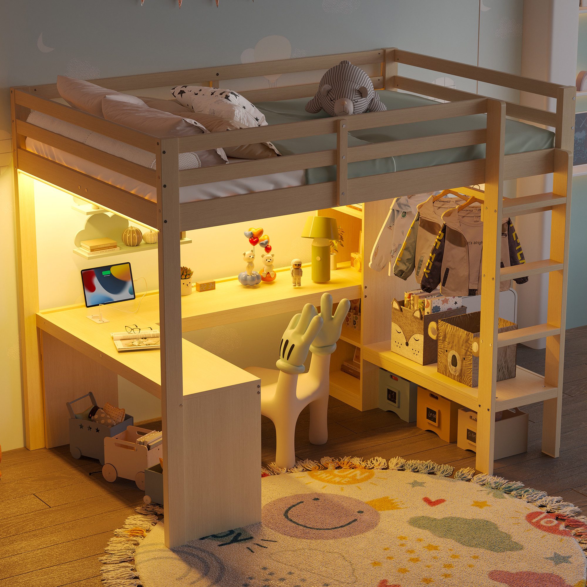 Flieks Hochbett Kinderbett Holzbett 140x200cm mit günstig online kaufen