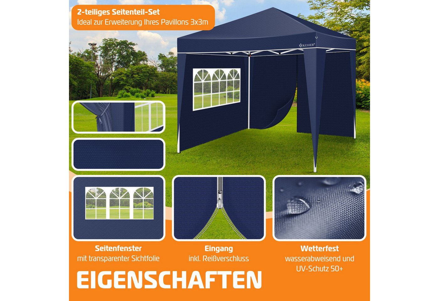 Thumbnail - KESSER Pavillon, 2X Seitenwand für Pavillon 3x3m Faltpavillon Pop Up klappbar