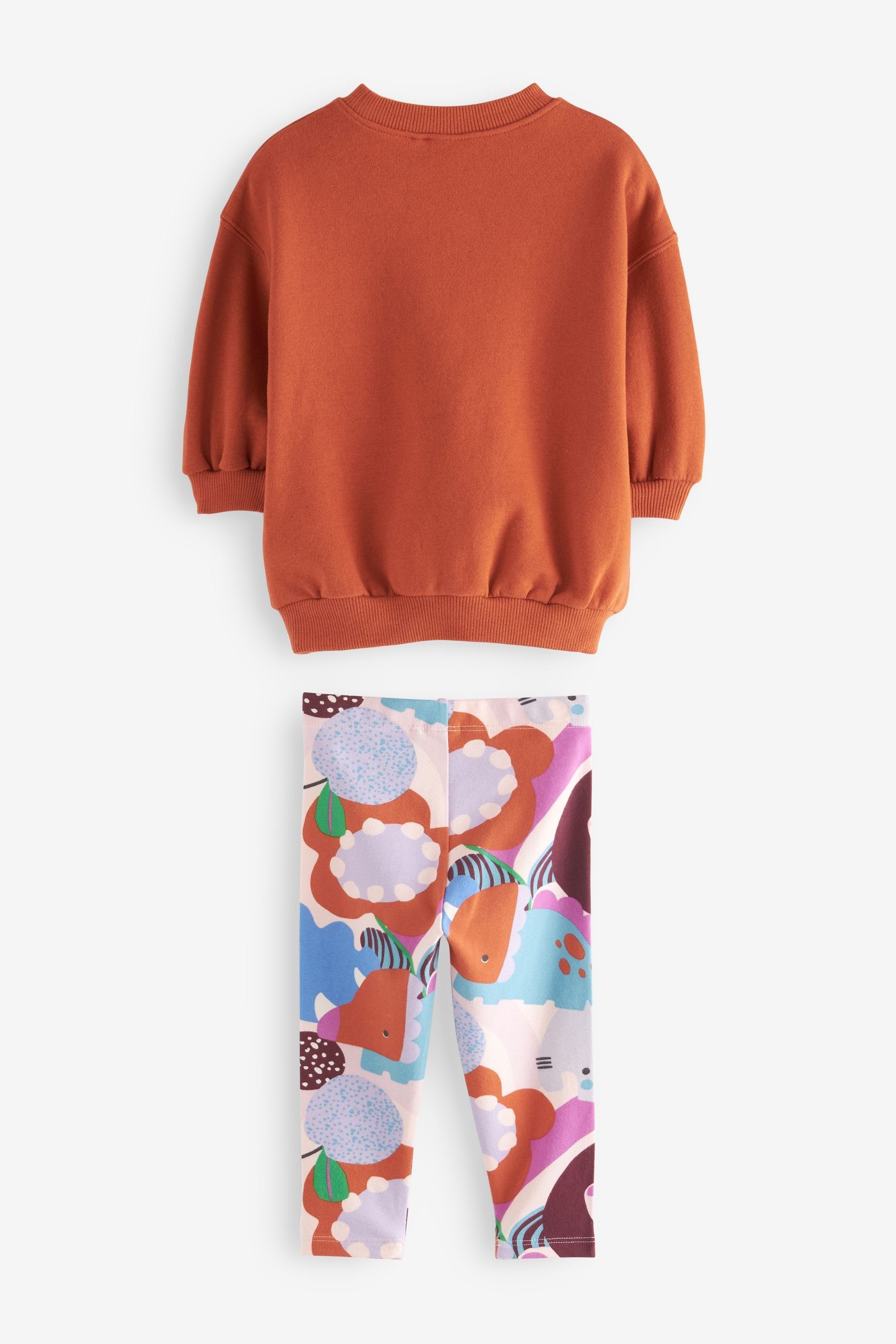 Shirt im Leggings mit Flower Brown (2-tlg) und Set Sweatshirt & Figurenmotiv Next Rust Leggings
