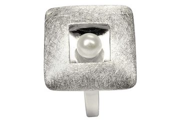 SILBERMOOS Silberring Ring "Quadrat mit Perle", 925 Sterling Silber