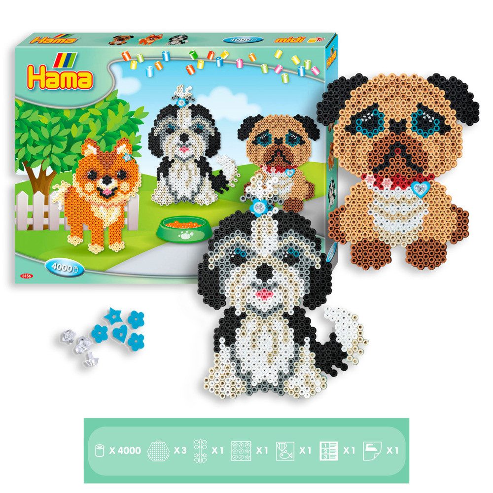 Dan Import Bügelperlen Hama Bügelperlen midi Hunde 4000 Stück Geschenkpackung