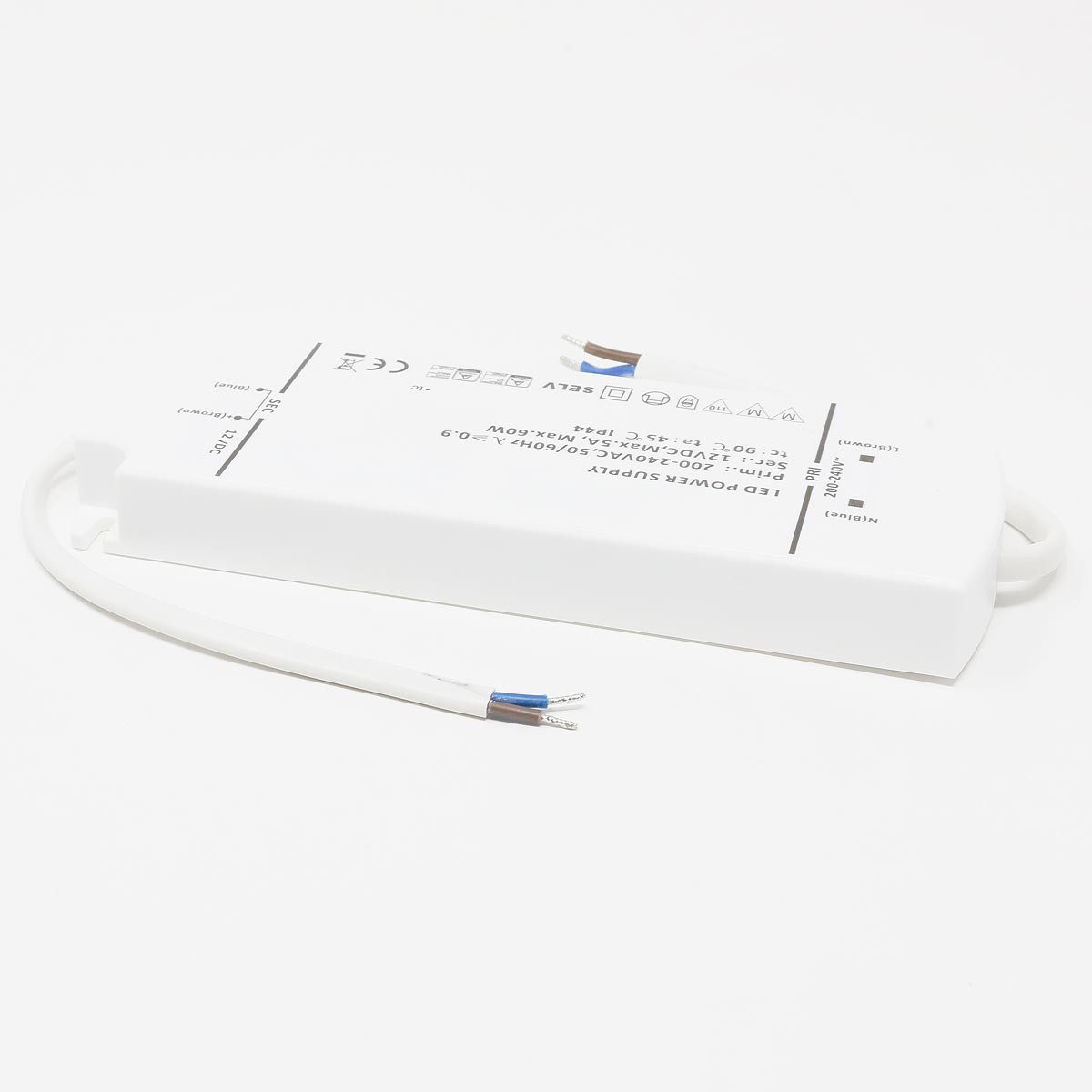 Designlight LED Trafo SLIM IP44, 12V DC 60W, 2x 15cm Kabel LED Trafo