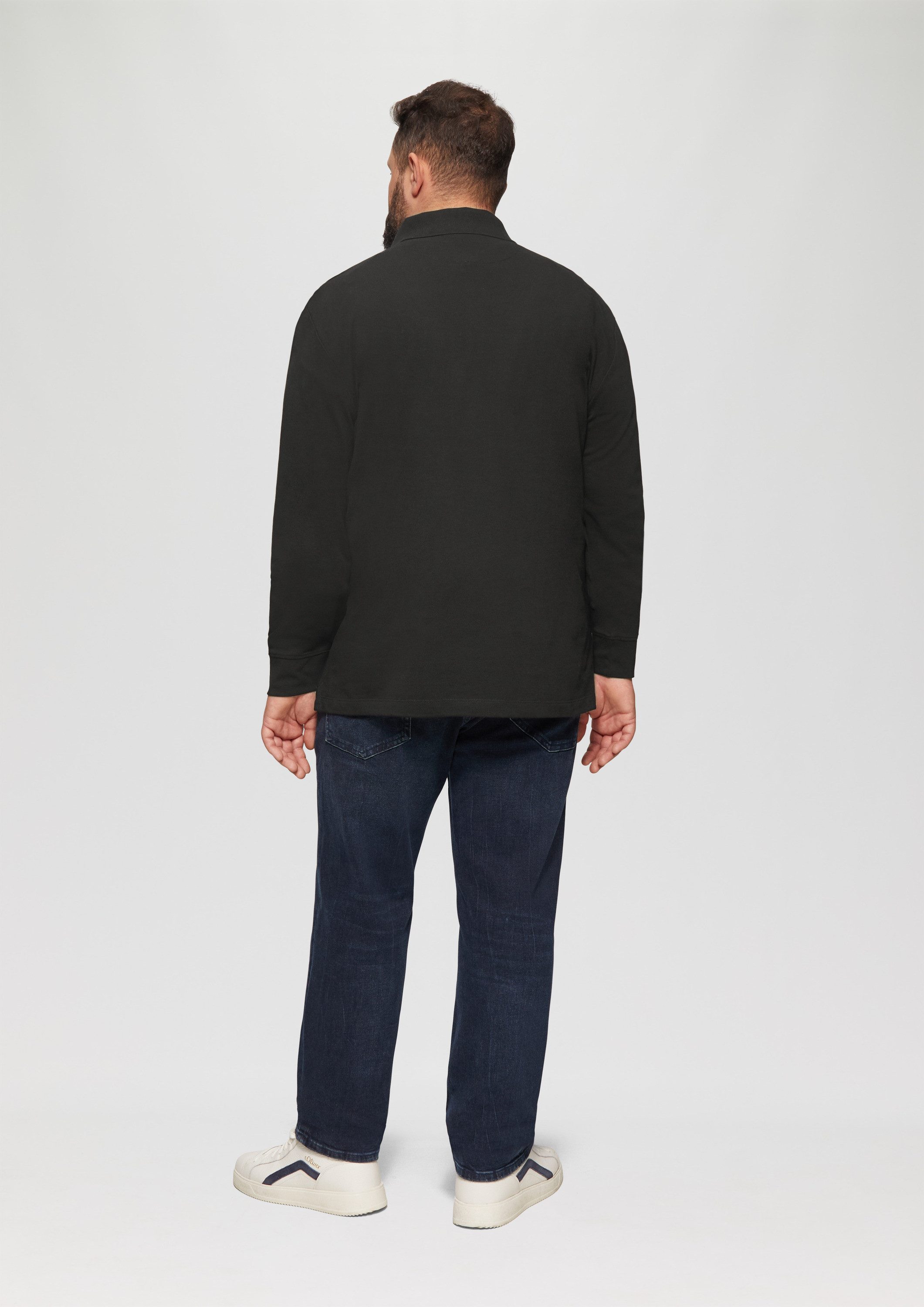 s.Oliver Langarmshirt Polo-Shirt Poloshirt aus Piqué mit Logo-Stickerei