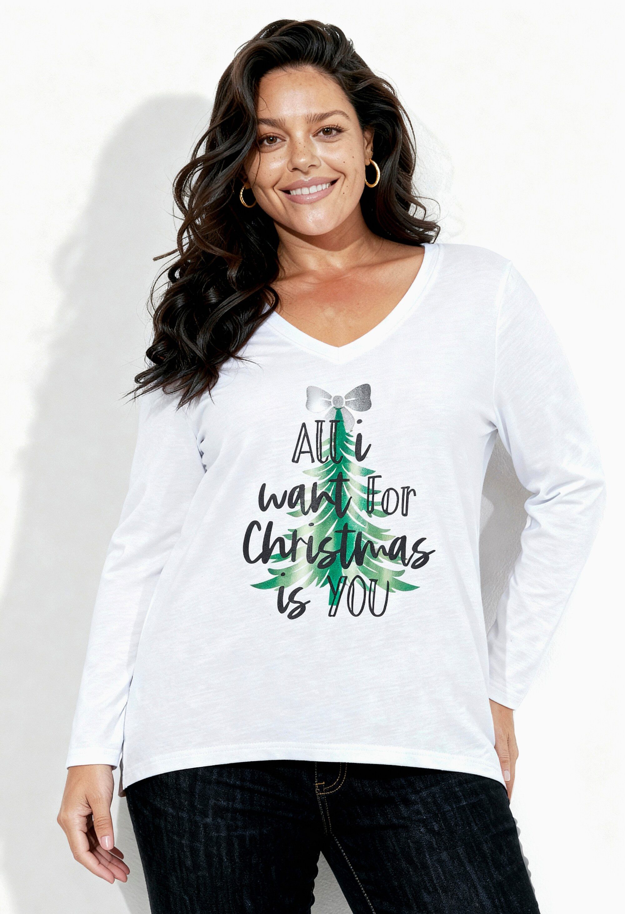 Angel of Style Longshirt T-Shirt mit Weihnachtsbaum