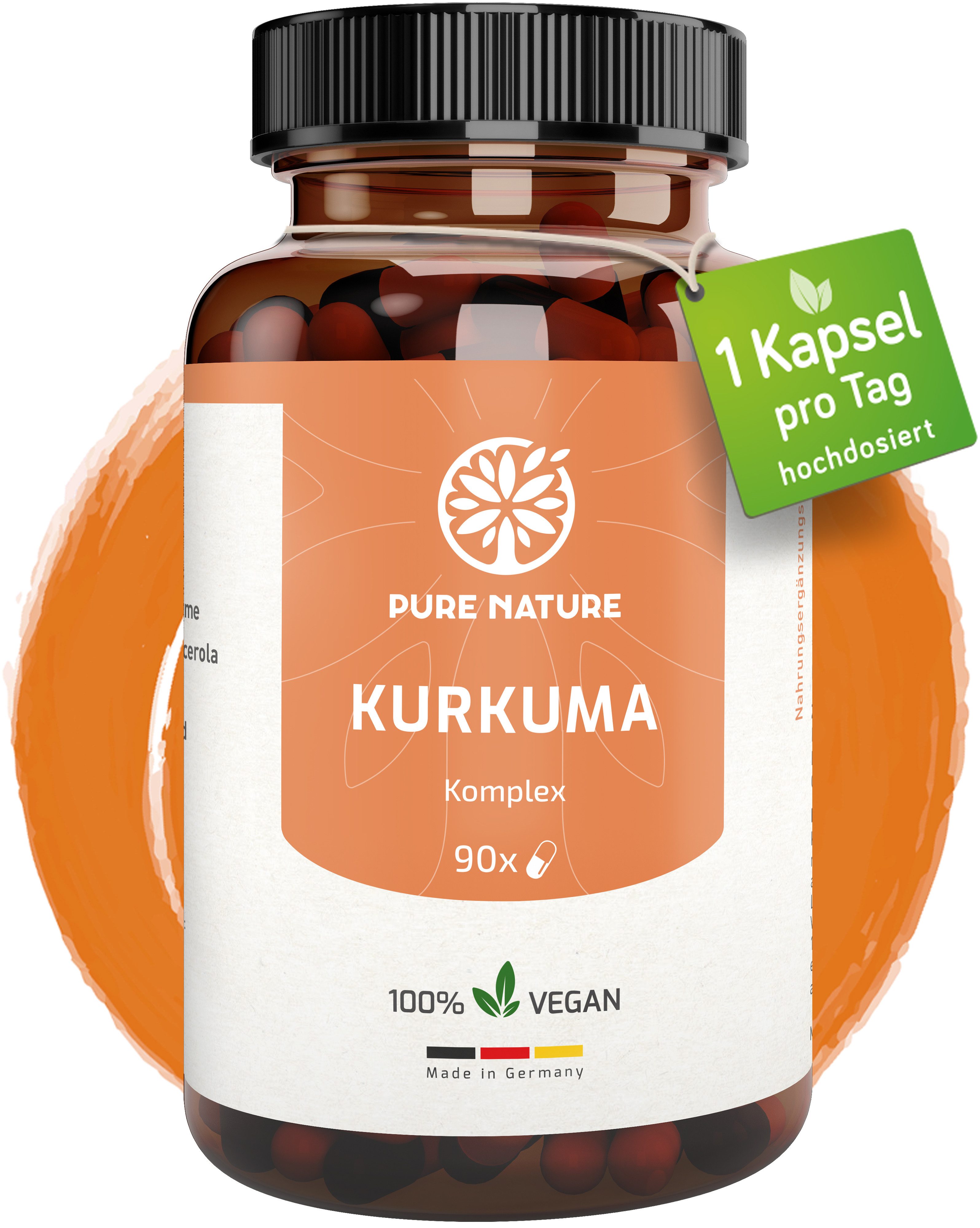 Pure Nature Kurkuma Komplex 12.000mg Curcuma mit Vitamin C & Piperin - 90 Kapseln Kapseln, 60 g