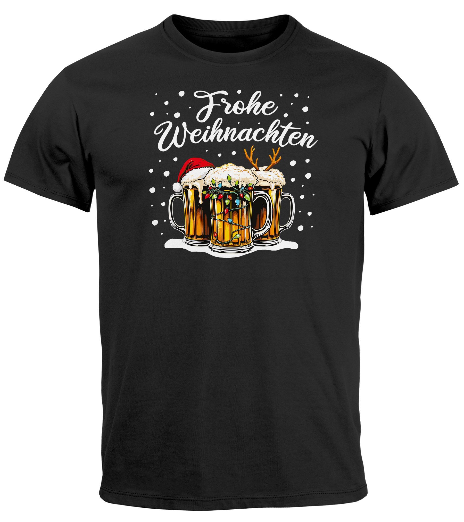 Print-Shirt Herren T-Shirt Frohe Weihnachten Lustig Bier Biergläser