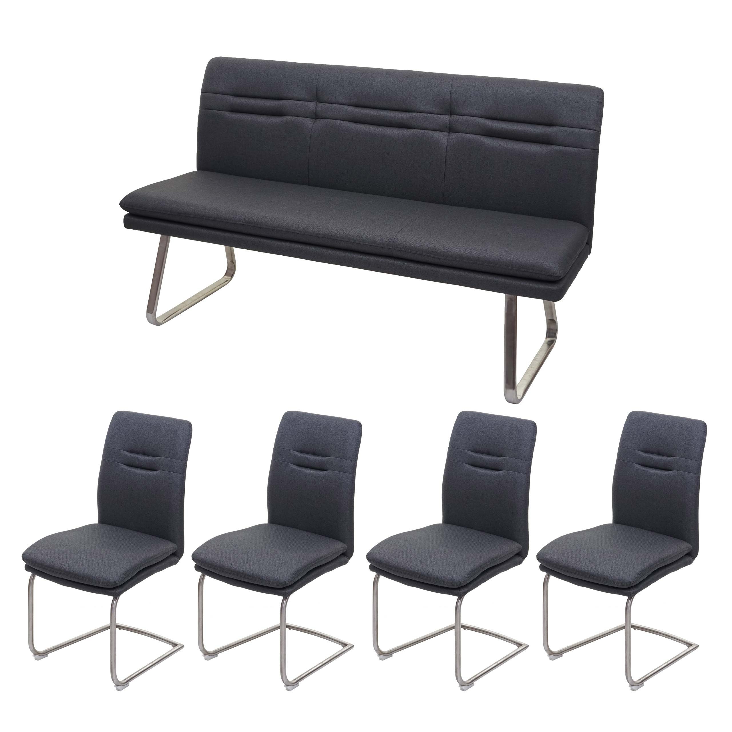 MCW Essgruppe MCW-H70-B, (Set, 5-tlg., 4 Stühle, 1 Tisch, 1 Bank), Bequeme Formgebung, Stabiles Gestell dunkelgrau | Essgruppen