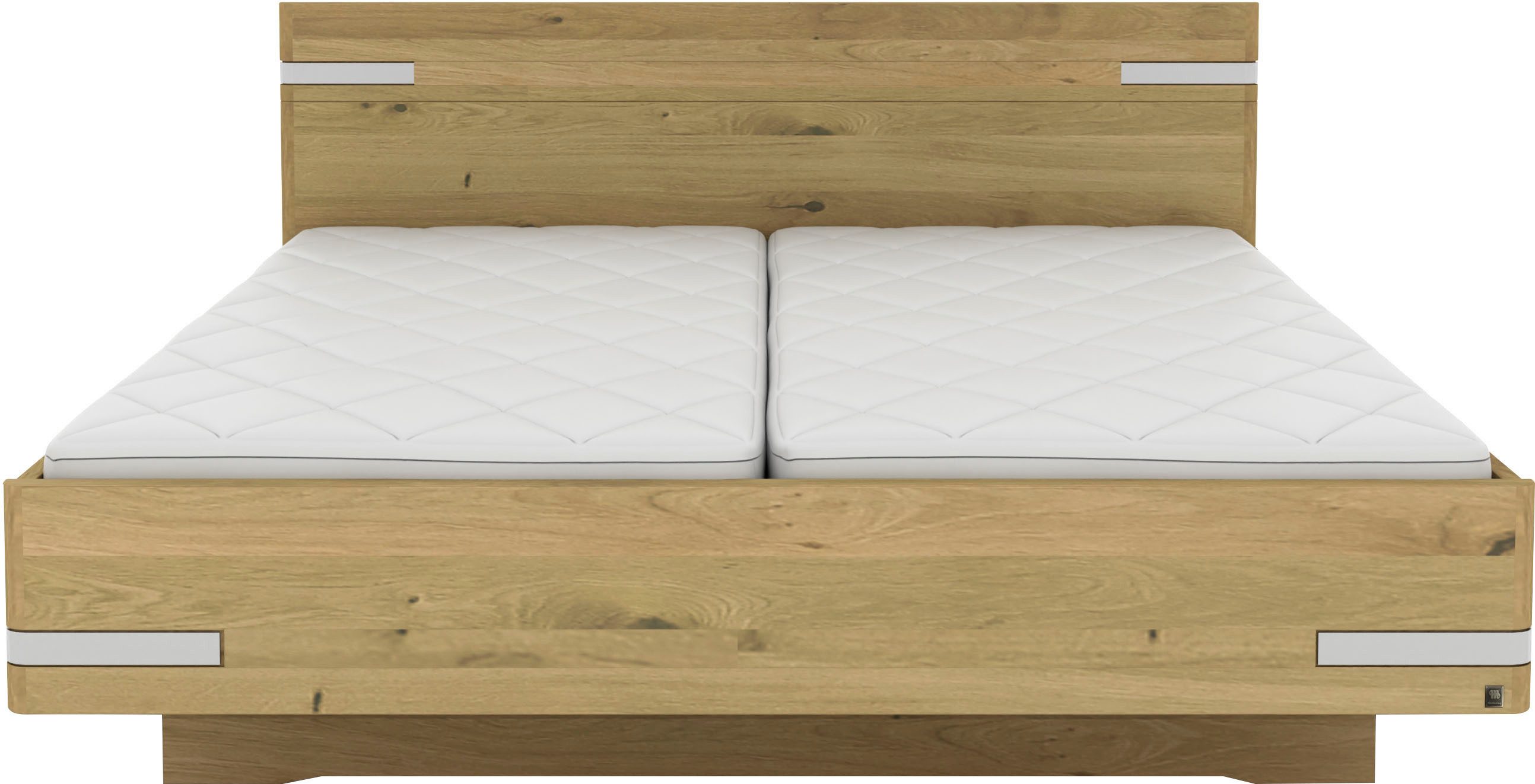 Musterring Holzbett Savona, Bettgestell, Bettrahmen, teilmassiv Bianco-Eiche (Belastbarkeit 220 Kg, 4-fache Liegehöhenverstellung, MADE IN GERMANY), Kopfteil in Bianco-Eiche massiv, Details in Chrom, verschiedene Größen