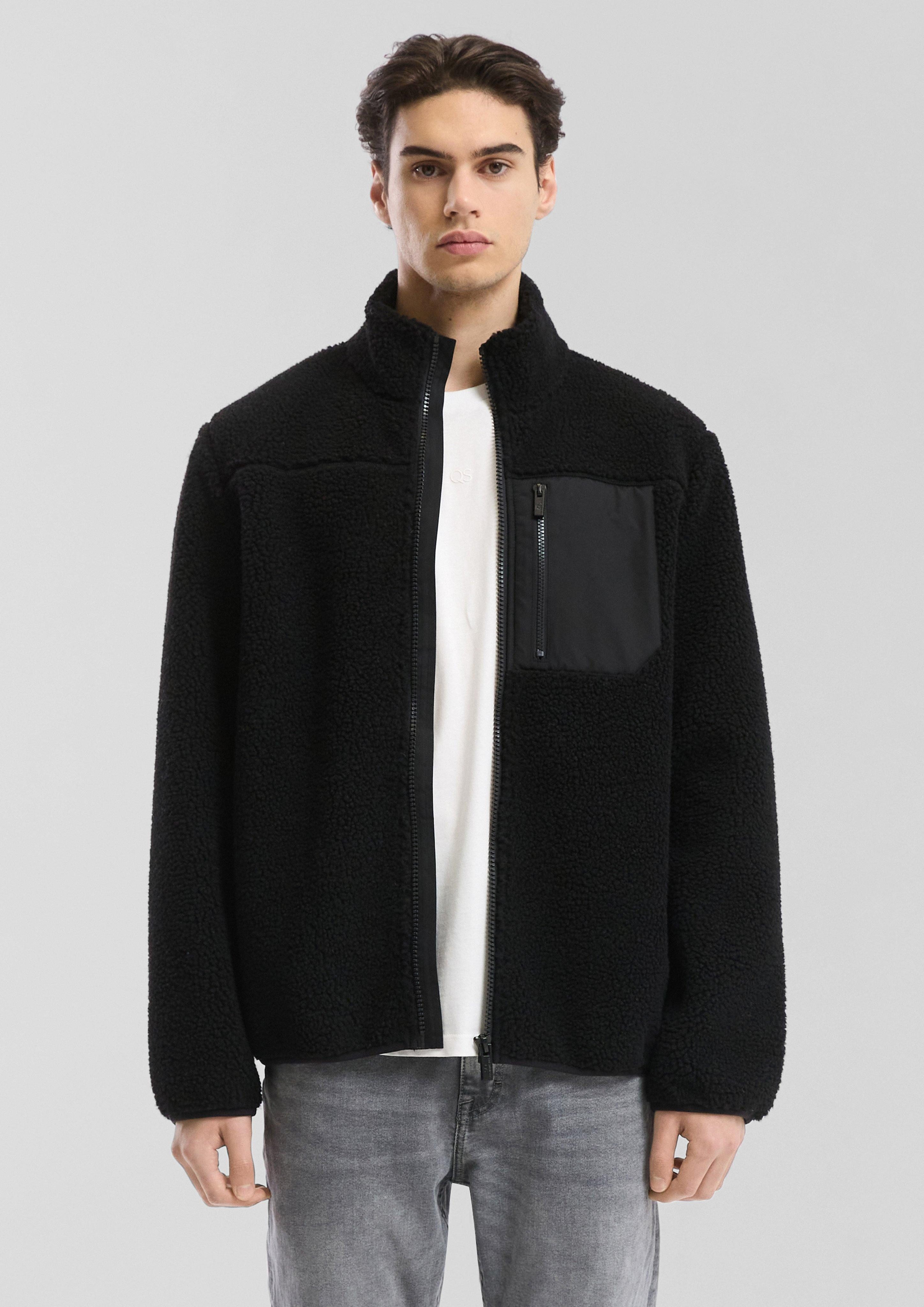 QS Allwetterjacke Fleecejacke mit kontrastierter Brusttasche