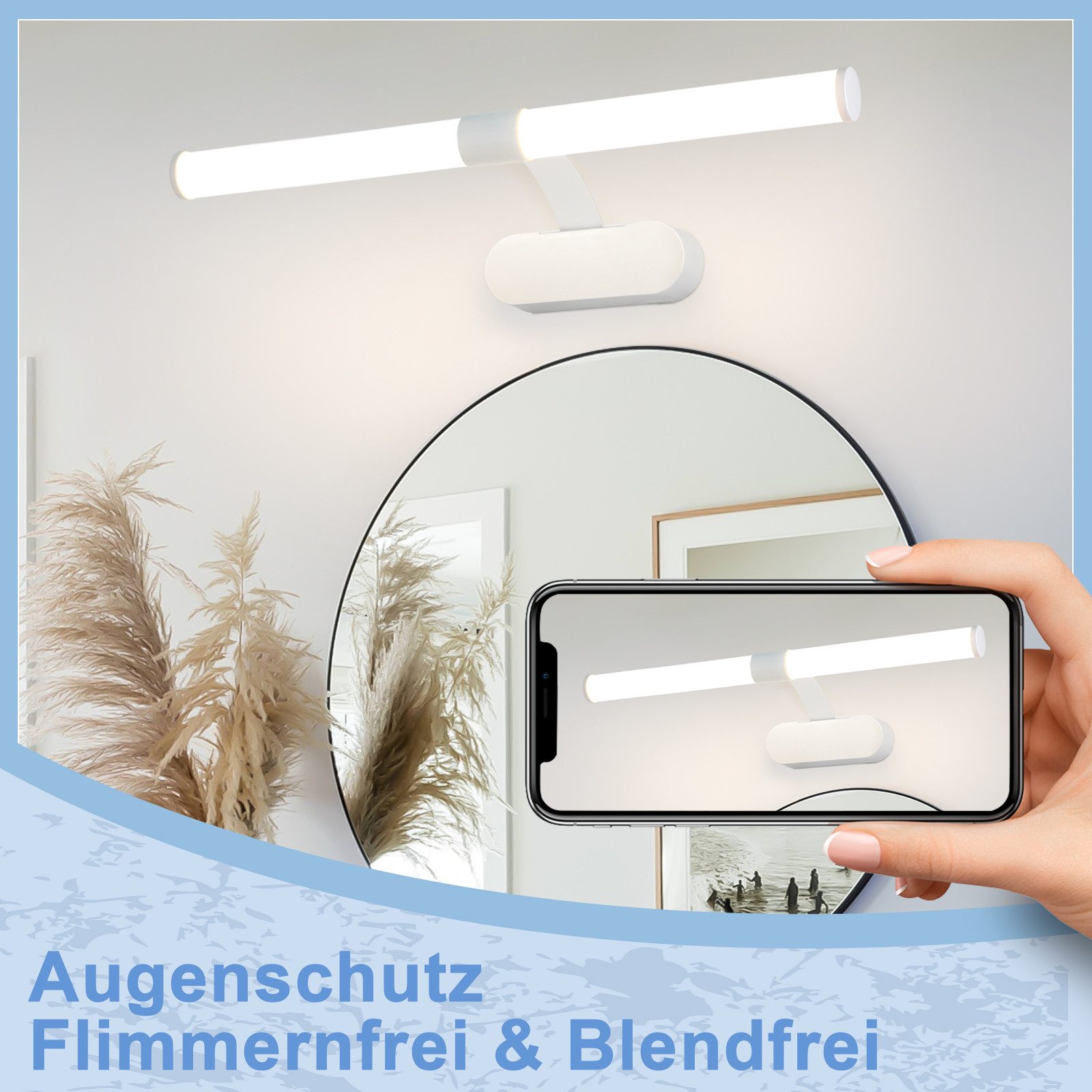 ZMH LED Spiegelleuchte 60CM Schwarz/Weiß Modern Wandlampe 8W für schrank, Augenschutz Design, LED fest integriert, 4000K
