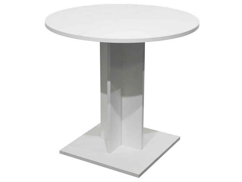 möbelando Esstisch Judd I, runder Tisch mit Ausziehfunktion Durchmesser 80/120 cm in Farbausführung weiß Nachbildung Made in Germany