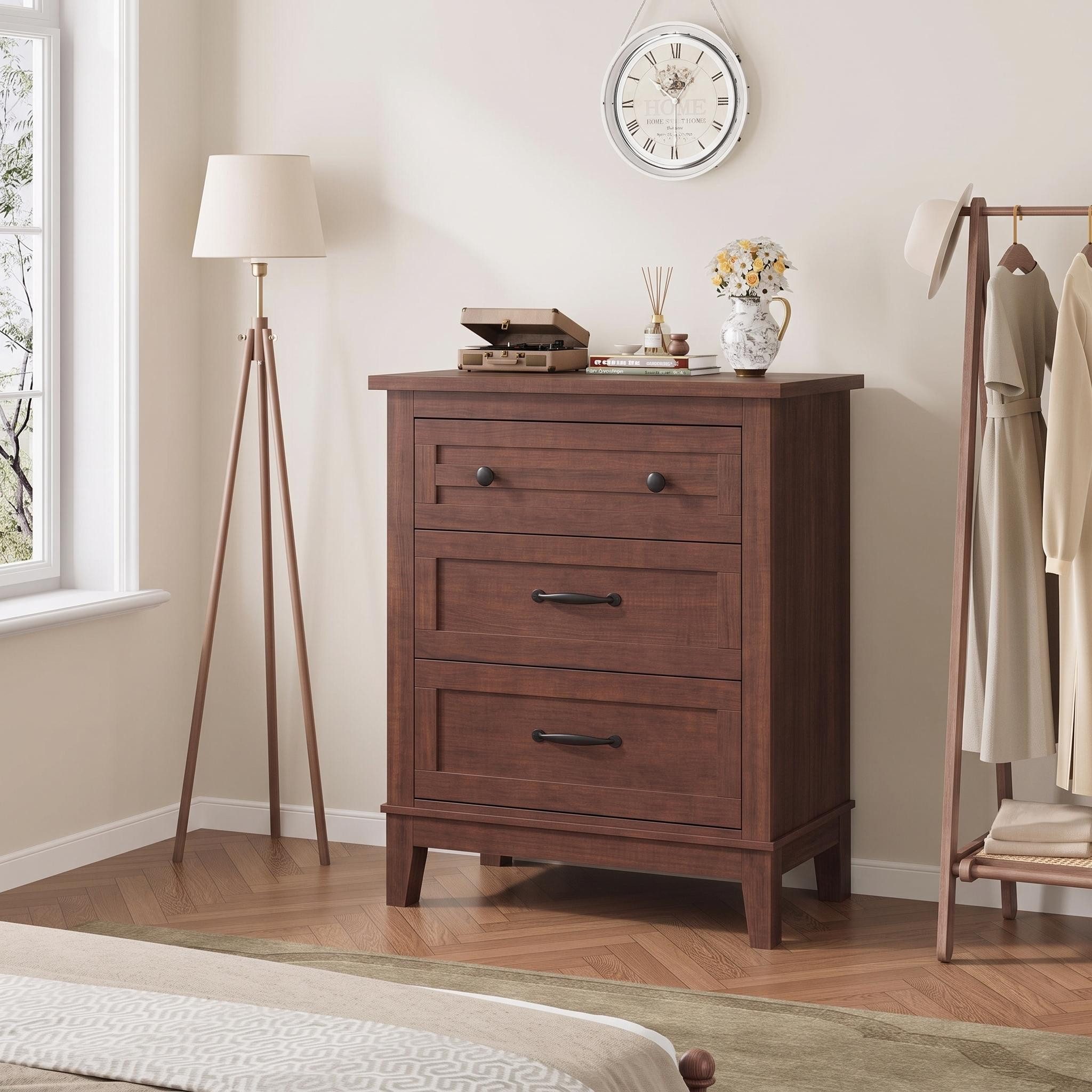 GarveeMore Kommode 60cm Höhe Nachtkommode mit 3 Schubladen Lowboard Schubkastenkommode (1 St), Moderne Kommode Aufbewahrung für Schlafzimmer, Wohnzimmer und Flur