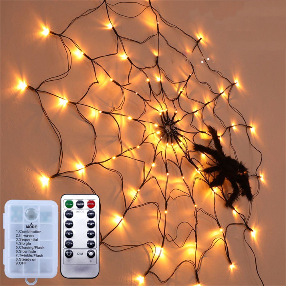 Oneid Lichterkette Halloween dekoSpinnennetz Warmweiß LED Lichter-Lichterketten