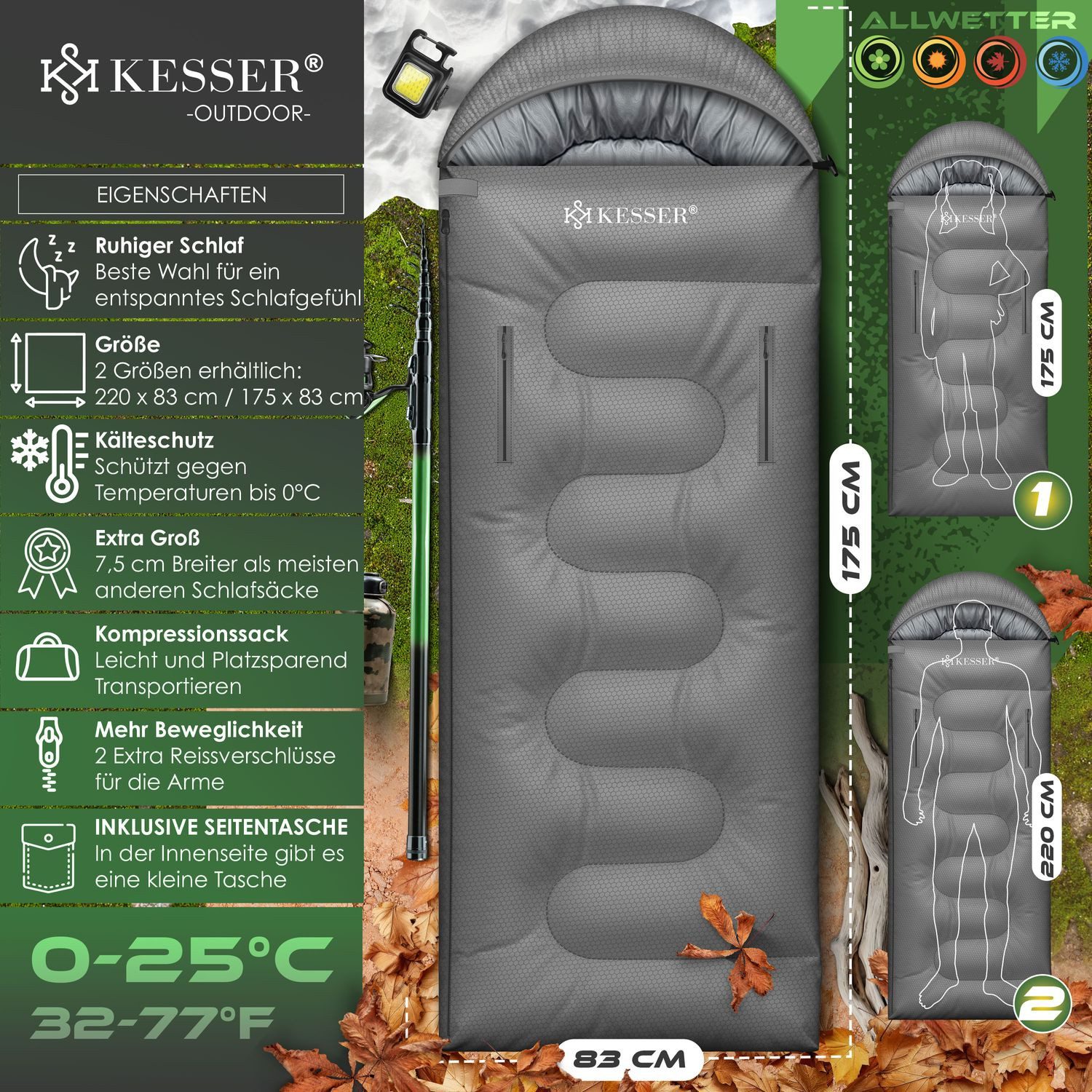 KESSER Deckenschlafsack Camping Schlafsack Outdoor 175x83cm günstig online kaufen