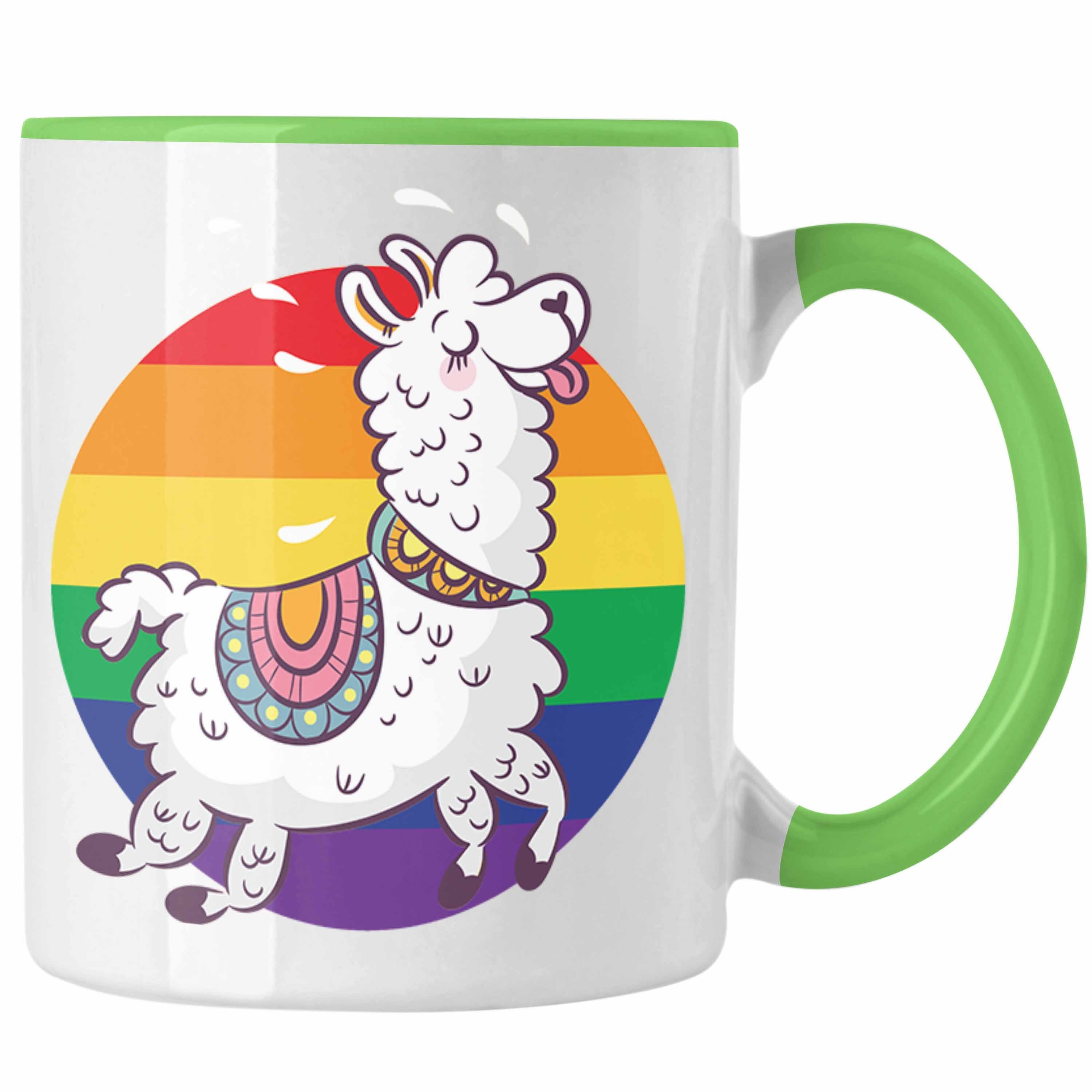 Trendation Tasse Trendation - Regenbogen Tasse Geschenk LGBT Schwule Lesben Transgender Grafik Pride Tolles Llama Grün